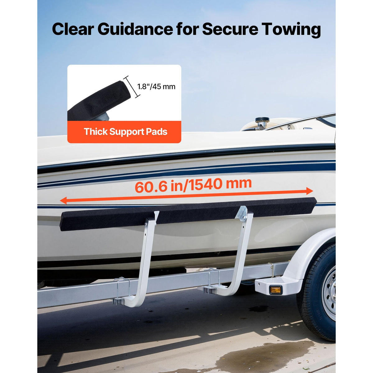 Boat Trailer Guides, 16.7 in/18.7 in Height Adjustable Trailers Guide, 2PCS Thickened Steel Trailer Guide-Ons with Thick Support Pads, Fits L-Beam, Box or C-Channel Bunk-Style Pontoon Trailers