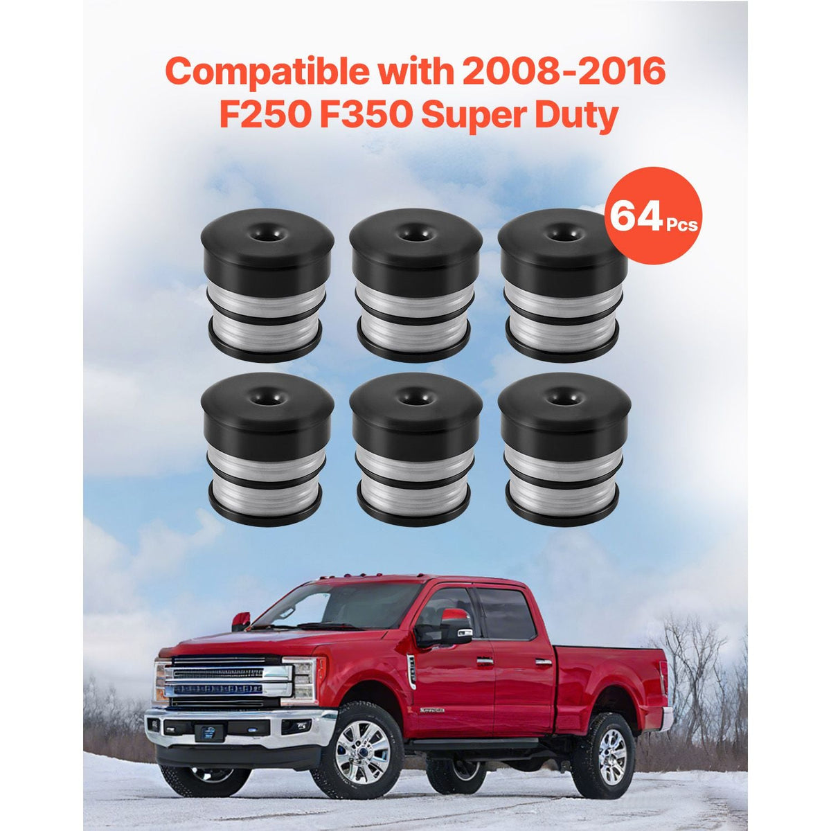 Body Mount Bushing Kit, Compatible with 2008-2016 F250 F350 Super Duty, 64 PCS Silicone Body Mount Kit, Quick Replacement, Durable Components for Improving Bumpy Driving Performance, Gray