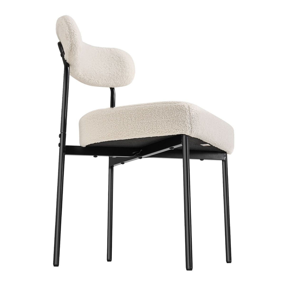 Boucle Dining Chairs Set of 4, Mid Century Modern Sherpa Accent Chairs, Upholstered Side Chair for Dining Table, Space-Saving White Kitchen Table Chair with Curved Backrest and Black Metal Legs