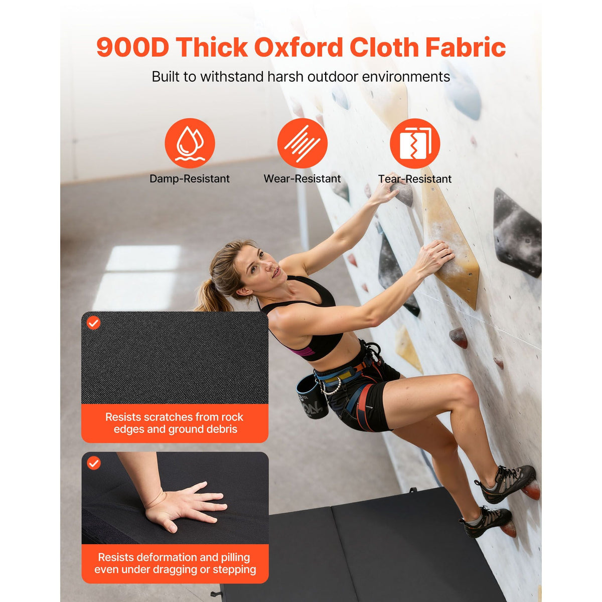 Bouldering Crash Pad, Bi-Fold Rock Climbing Crash Pad with Adjustable Backpack Straps and Handle, Foldable Lightweight for Indoor Bouldering & Outdoor Climbing, Folded Size 35.6" x 24" x 8.3"