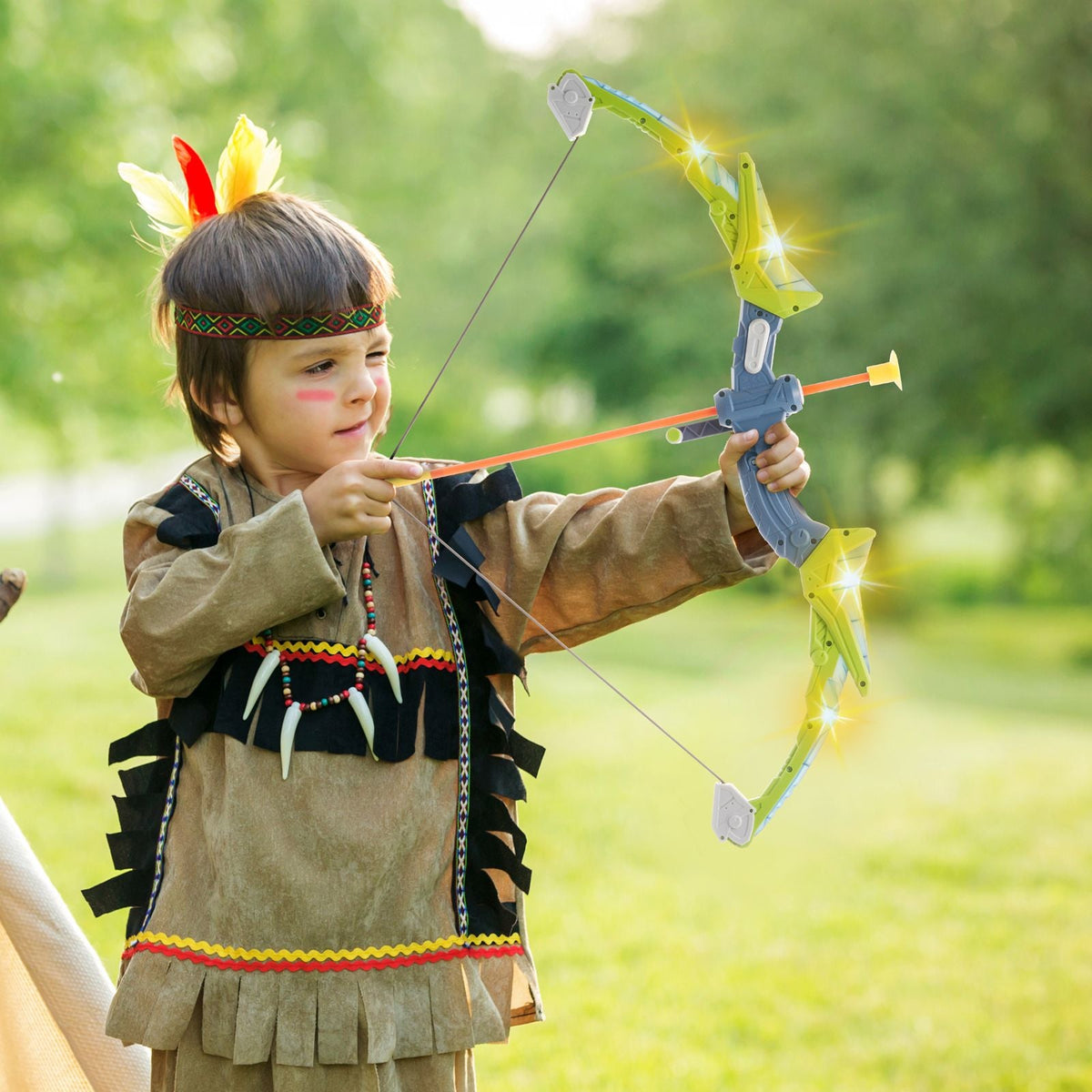 Bow and Arrow Set for Kids, 2 Pack LED Light Up Archery Set with 20 Suction Cup Arrows, Standing Target, 2 Quivers, 2 Guns, 20 Soft Bullets, 3 Target Cans, Outdoor Toy for Boy & Girl 6+ Year Old