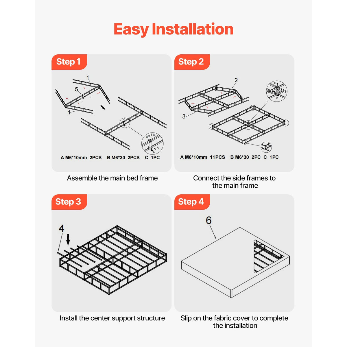 Box Spring, King Size Bed Frame with Washable Fabric Cloth, Heavy Duty Metal Frame for King Bed, 9 in Mattress Foundation, 3500 lbs Max Weight Capacity, Easy Assembly, 79.1 L x 75.8 W x 9.1 H in