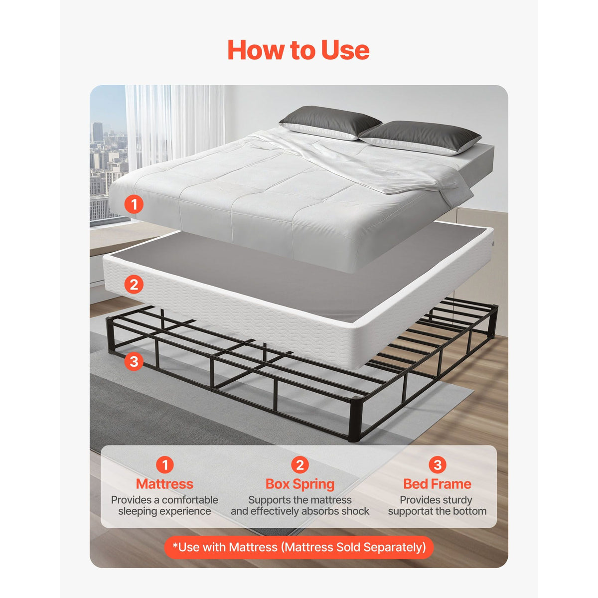 Box Spring, King Size Bed Frame with Washable Fabric Cloth, Heavy Duty Metal Frame for King Bed, 9.1 in Mattress Foundation, 3500 lbs Max Weight Capacity, Easy Assembly, 79.1 x 75.8 x 9.1 in