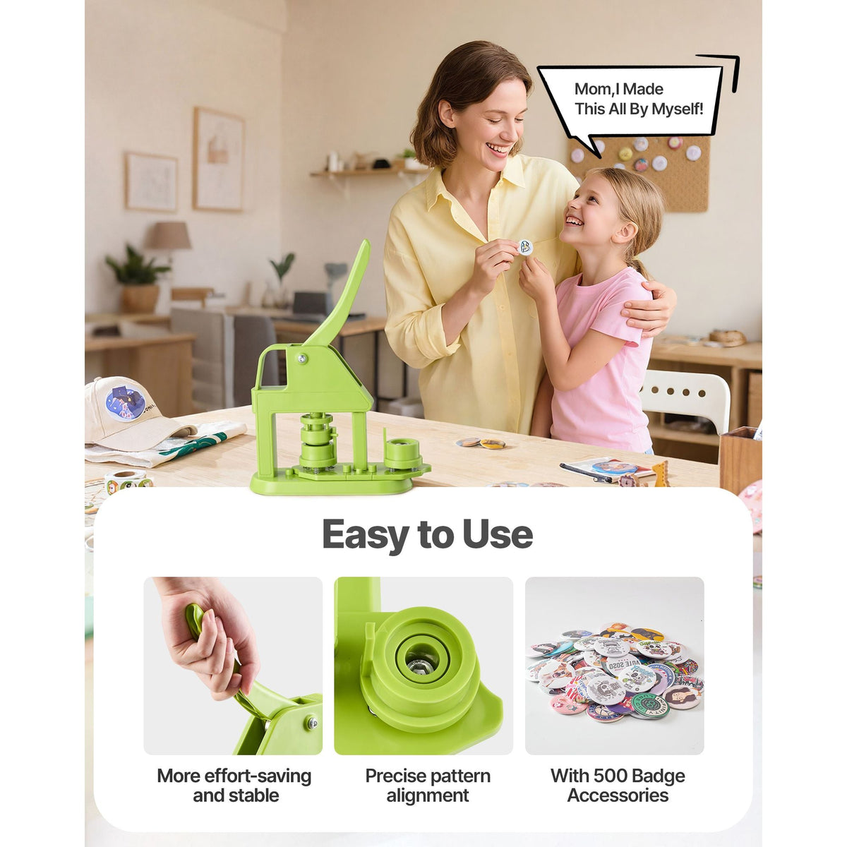 Button Maker Machine, 0.98 in, Plastic Pin Maker with 500pcs Button Parts, Mr. Panda Magic Book, Circle Cutter and Hex Wrenches, Reinforced Ergonomic Handle, for DIY Badges, Personalized Pins