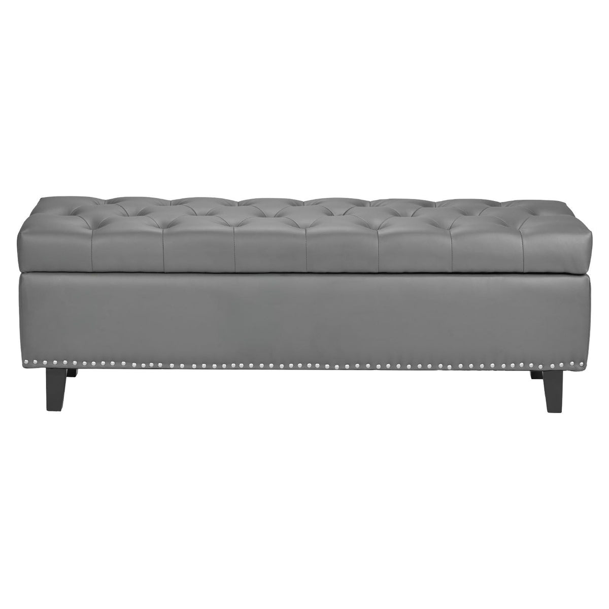 Button-Tufted Storage Ottoman Bench, PU Leather Bench with Storage and Solid Wood Legs, Modern Shoe Benches Seat for Entryway, Upholstered End of Bed Benches for Living Room, Dining Room, Gray