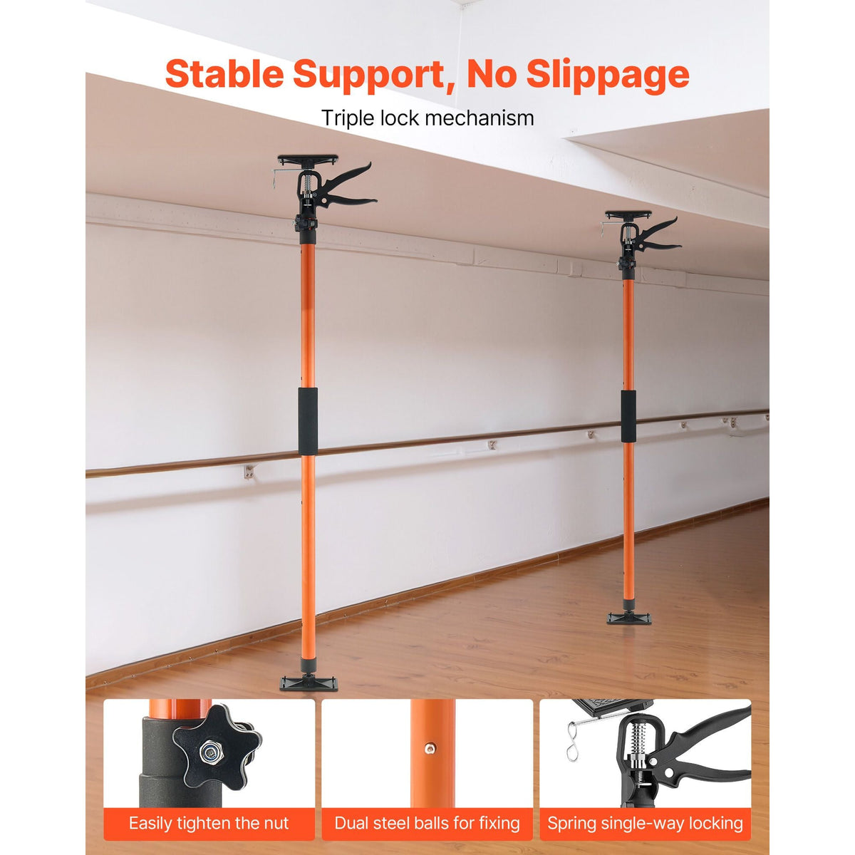 Cabinet Jack Support Pole, 2-Pack, 45.7-114.2 Inch Steel Telescopic Quick Support Rod, Adjustable 3rd Hand System up to 154 lbs Capacity for Installing Cabinets, Lifting Drywall, Cargo Bars