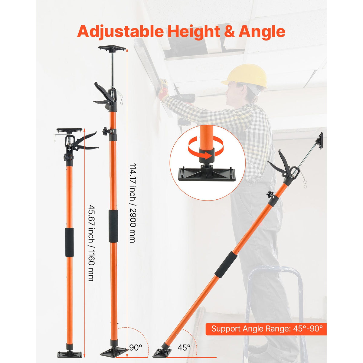 Cabinet Jack Support Pole, 4-Pack, 45.7-114.2 Inch Steel Telescopic Quick Support Rod, Adjustable 3rd Hand System up to 154 lbs Capacity for Installing Cabinets, Lifting Drywall, Cargo Bars