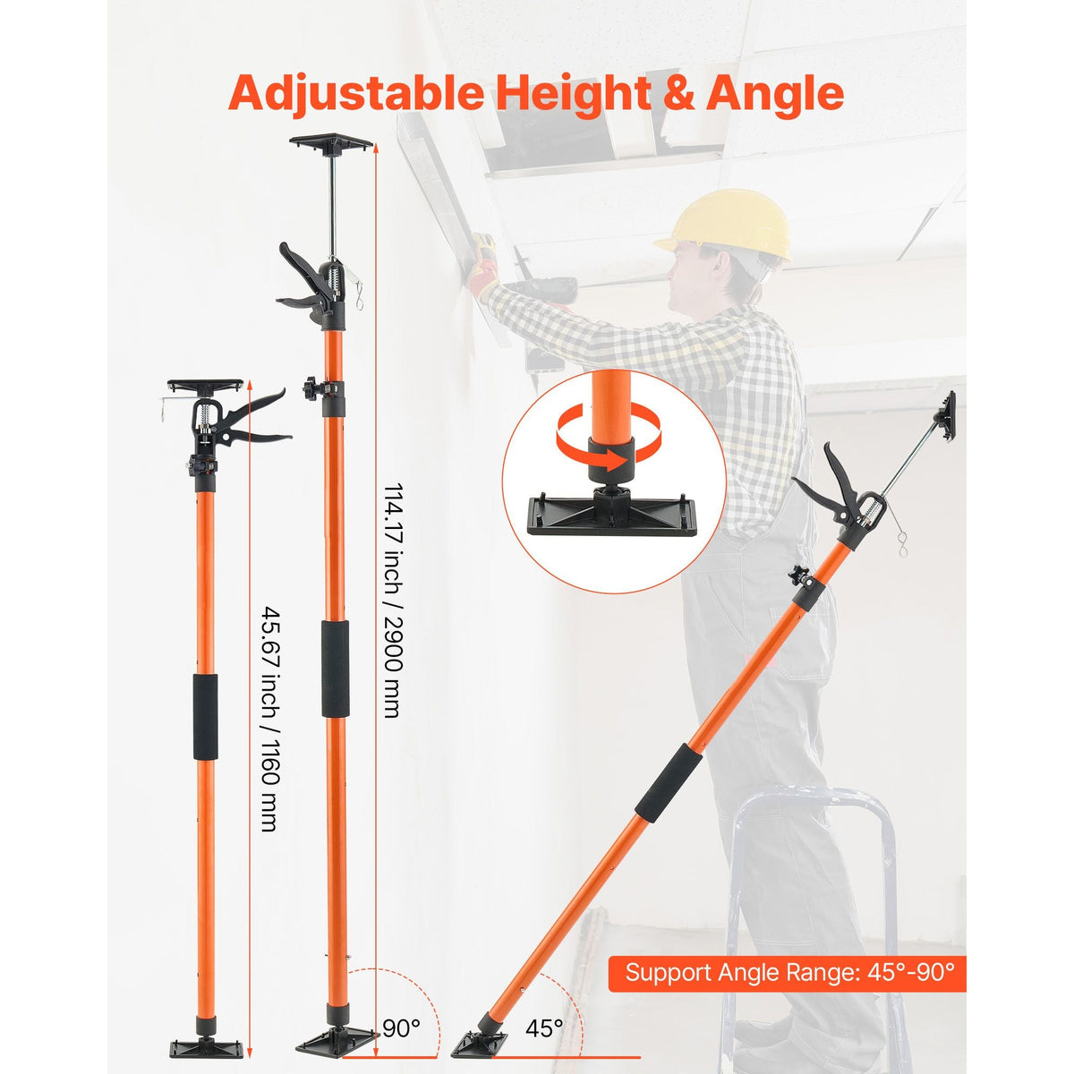 Cabinet Jack Support Pole, 8-Pack, 45.7-114.2 Inch Steel Telescopic Quick Support Rod, Adjustable 3rd Hand System up to 154 lbs Capacity for Installing Cabinets, Lifting Drywall, Cargo Bars