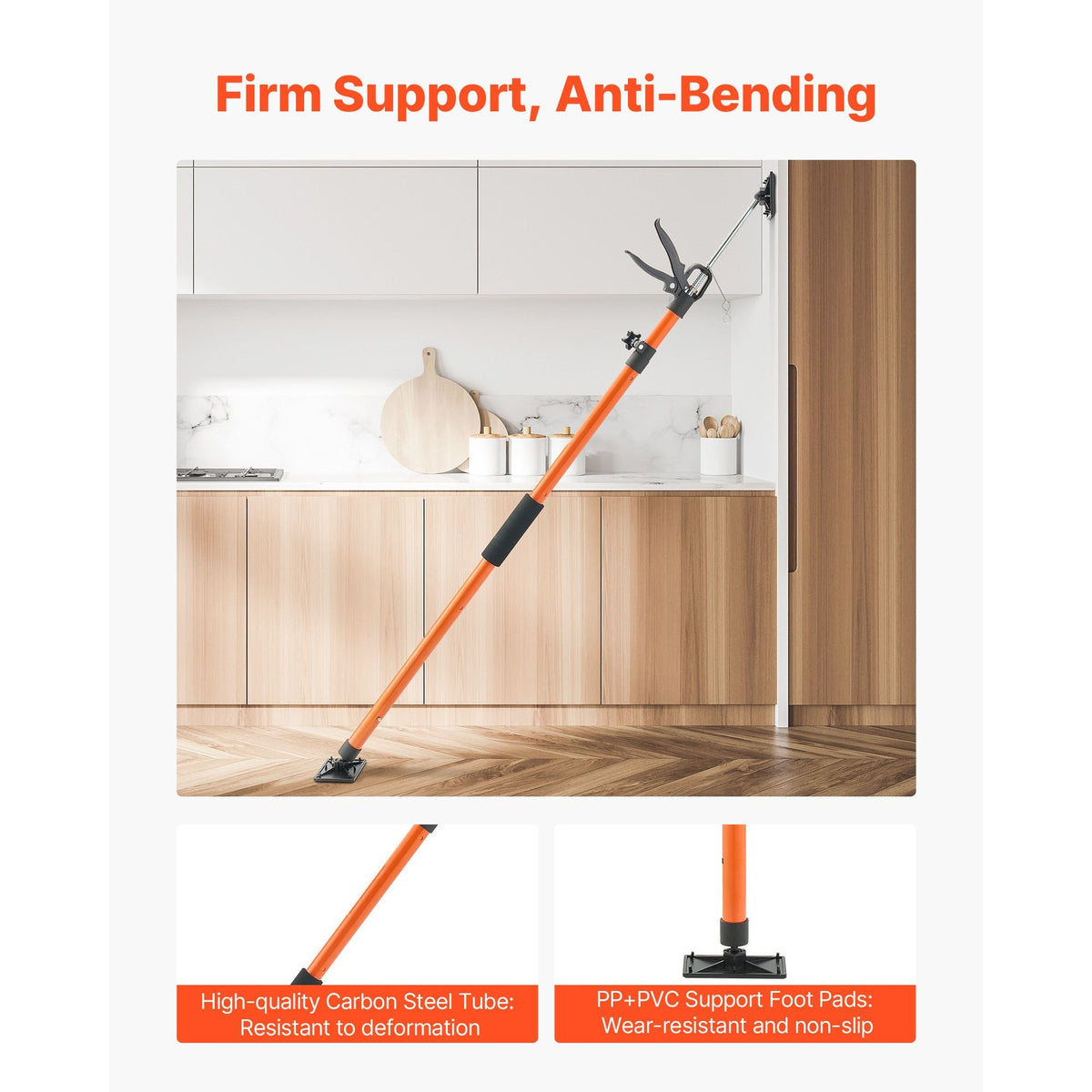 Cabinet Jack Support Pole, 8-Pack, 45.7-114.2 Inch Steel Telescopic Quick Support Rod, Adjustable 3rd Hand System up to 154 lbs Capacity for Installing Cabinets, Lifting Drywall, Cargo Bars