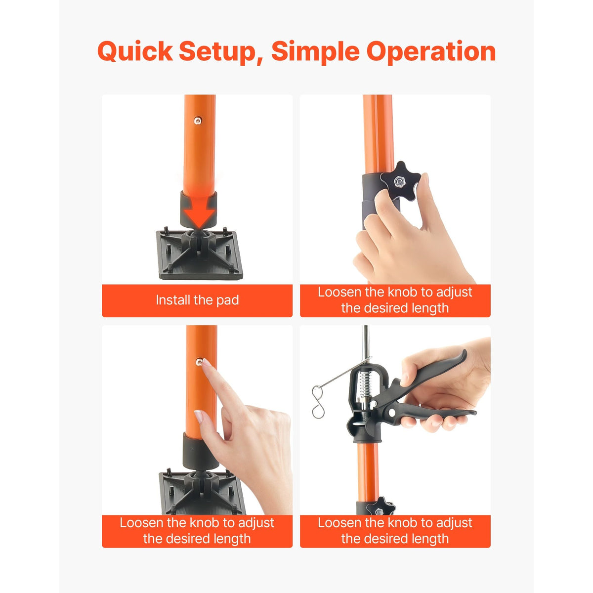 Cabinet Jack Support Pole, 8-Pack, 45.7-114.2 Inch Steel Telescopic Quick Support Rod, Adjustable 3rd Hand System up to 154 lbs Capacity for Installing Cabinets, Lifting Drywall, Cargo Bars