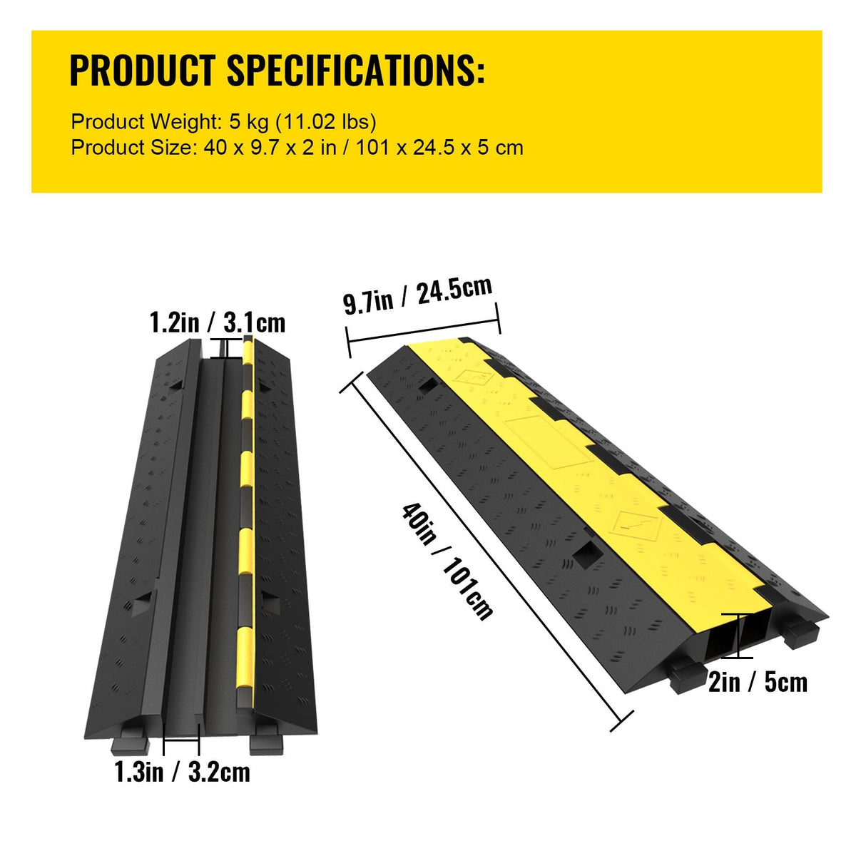 Cable Protector Ramp, 4 Packs 2 Channels Speed Bump Hump, Rubber Modular Speed Bump Rated 11000 LBS Load Capacity, Protective Wire Cord Ramp Driveway Rubber Traffic Speed Bumps Cable Protector