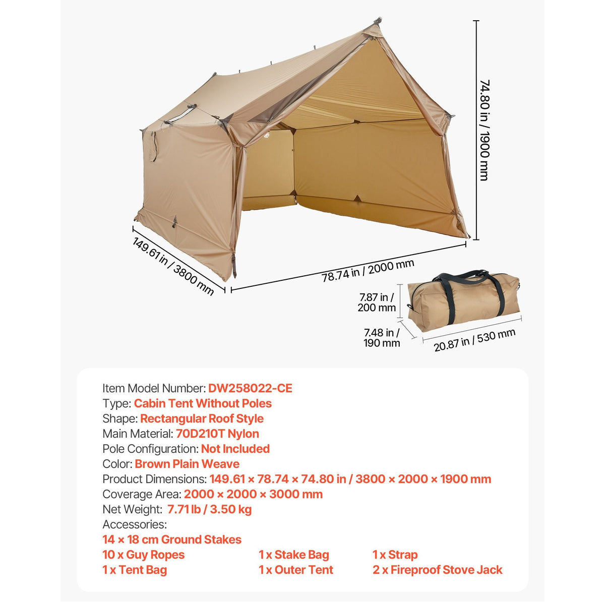 Camping Hot Tent, 2 Persons Cabin Hot Tent with Stove Jack, Waterproof Winter Tents Shelters with Vents, Lightweight & Portable 4 Season Tents for Hiking Fishing Hunting Backpacking