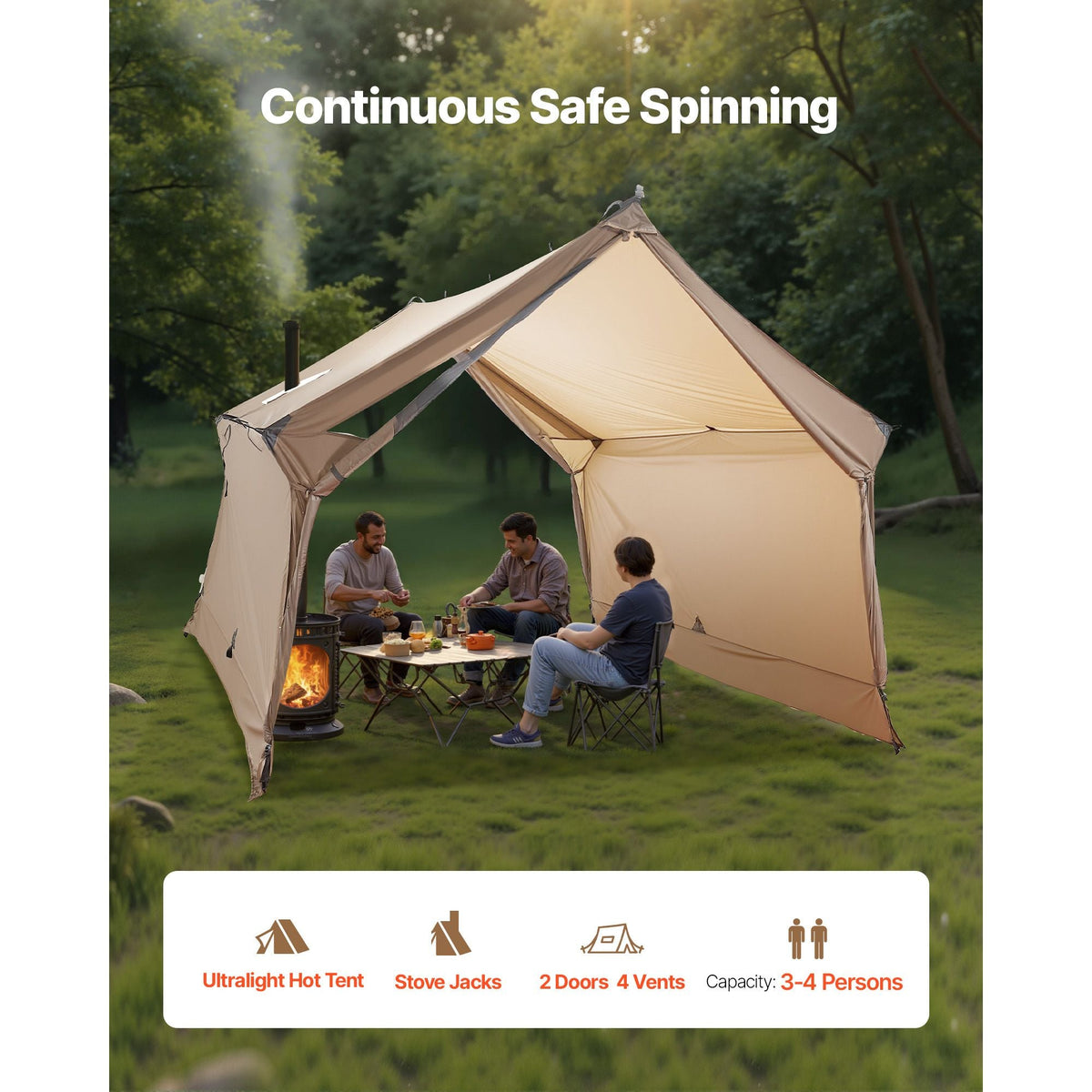 Camping Hot Tent, 2 Persons Cabin Hot Tent with Stove Jack, Waterproof Winter Tents Shelters with Vents, Lightweight & Portable 4 Season Tents for Hiking Fishing Hunting Backpacking