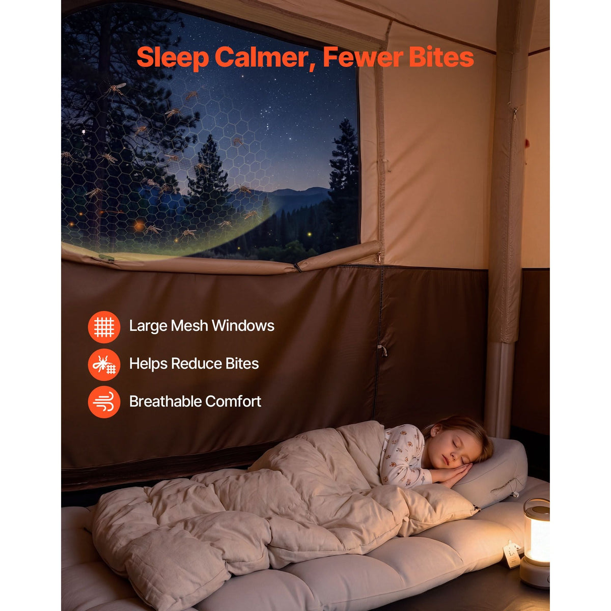 Camping Tent, 8 Person Inflatable Cabin Tent with Rechargeable Pump, TPU Air Tube & 4 Large Mesh Windows, Portable Easy Setup Waterproof with Carry Bag for Family Outdoor Camping & Hiking, Beige