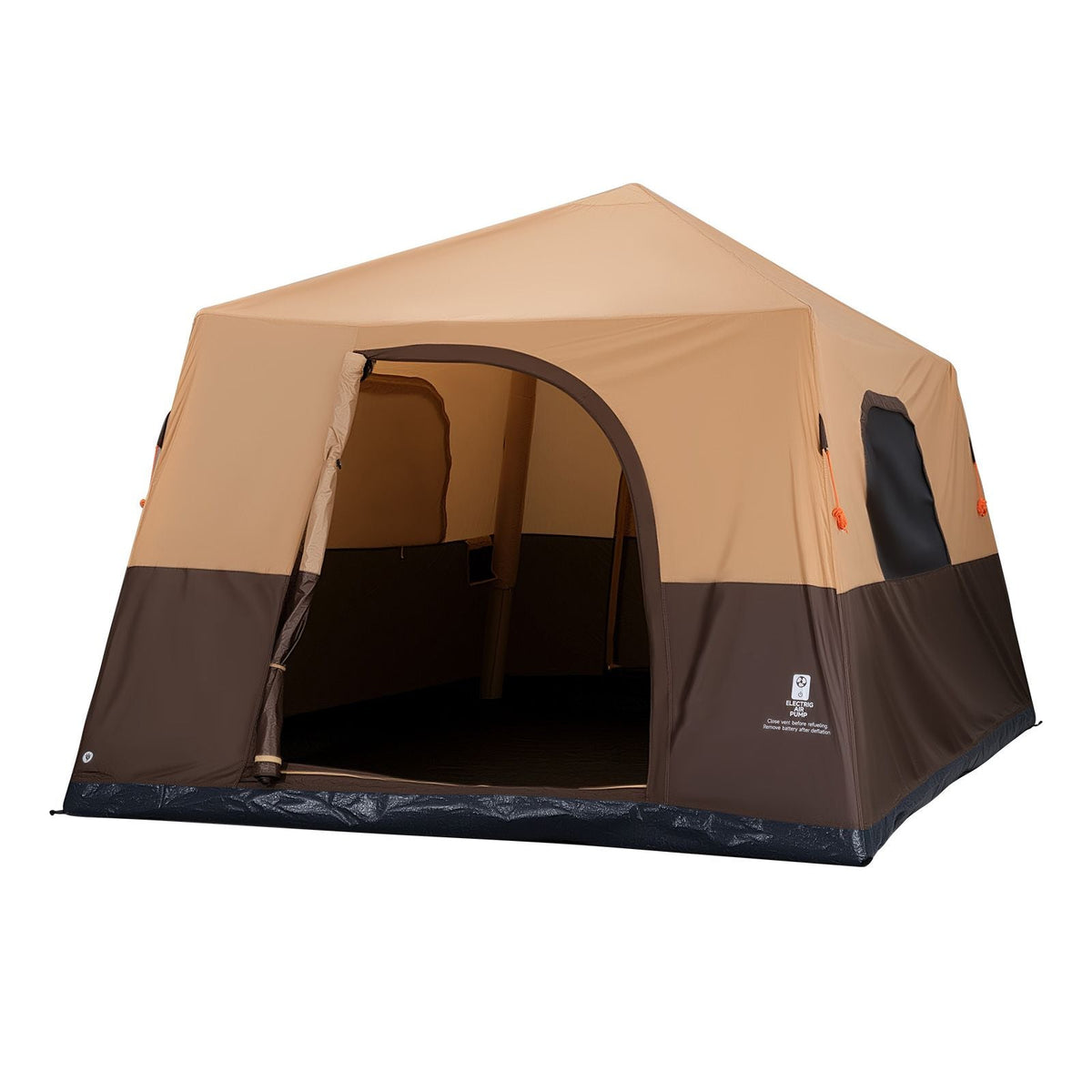 Camping Tent, 8 Person Inflatable Cabin Tent with Rechargeable Pump, TPU Air Tube & 4 Large Mesh Windows, Portable Easy Setup Waterproof with Carry Bag for Family Outdoor Camping & Hiking, Beige