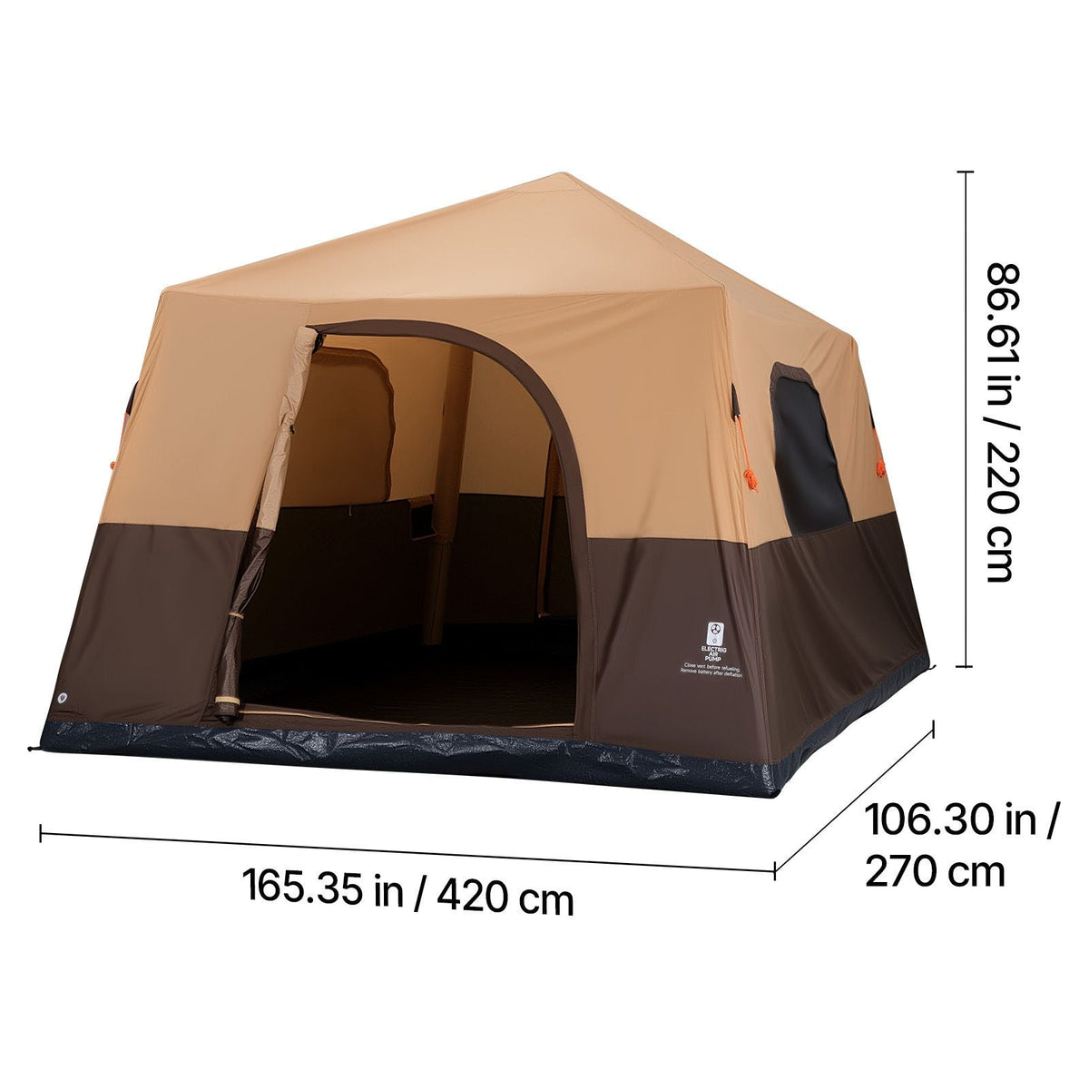 Camping Tent, 8 Person Inflatable Cabin Tent with Rechargeable Pump, TPU Air Tube & 4 Large Mesh Windows, Portable Easy Setup Waterproof with Carry Bag for Family Outdoor Camping & Hiking, Beige