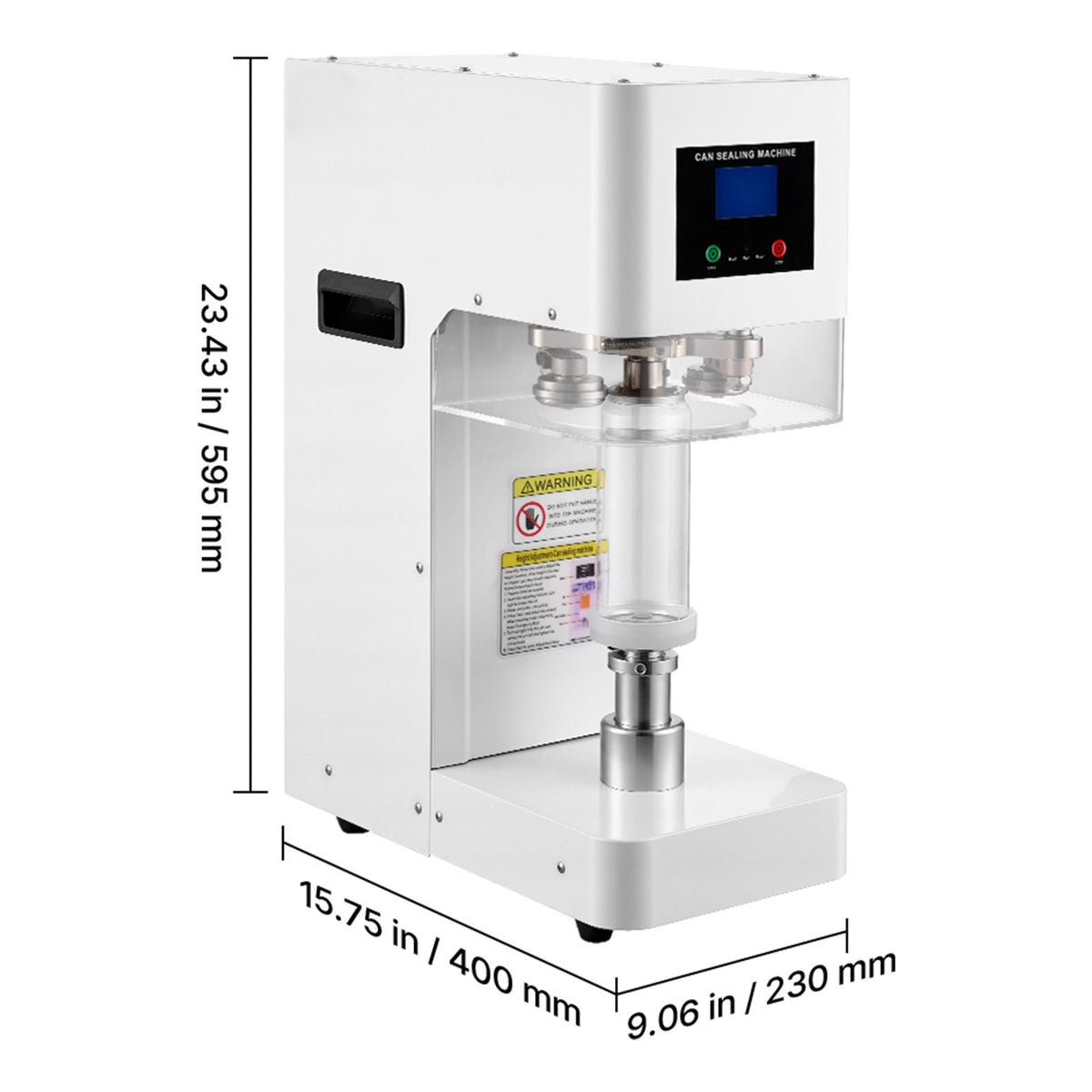 Can Sealer Machine, Automatic Commercial Soda Can Sealing Machine for 2.17 in (55 mm) Aluminum and Plastic Cans, Height Adjustable, Steel Housing Beverage Drink Seamer, for Coffee Shop, White