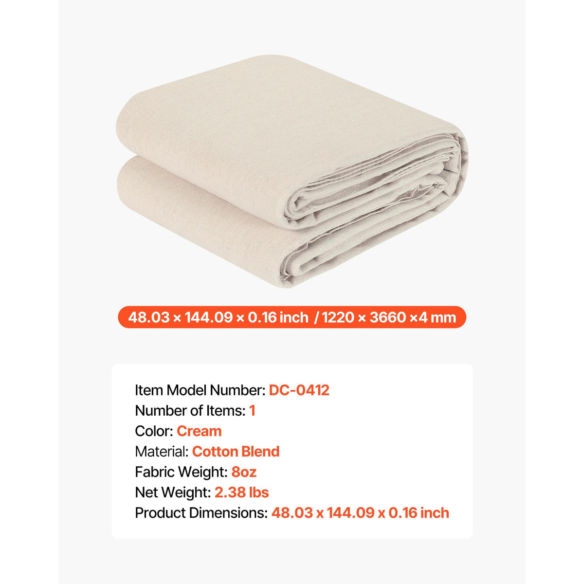 Canvas Drop Cloth, 4x12 ft Painters Drop Cloth for Painting, 8oz All Purpose Canvas Tarp for Furniture & Floor Protection, Cotton Fabric Paint Tarp for Curtains, Tablecloths, Washable & Reusable
