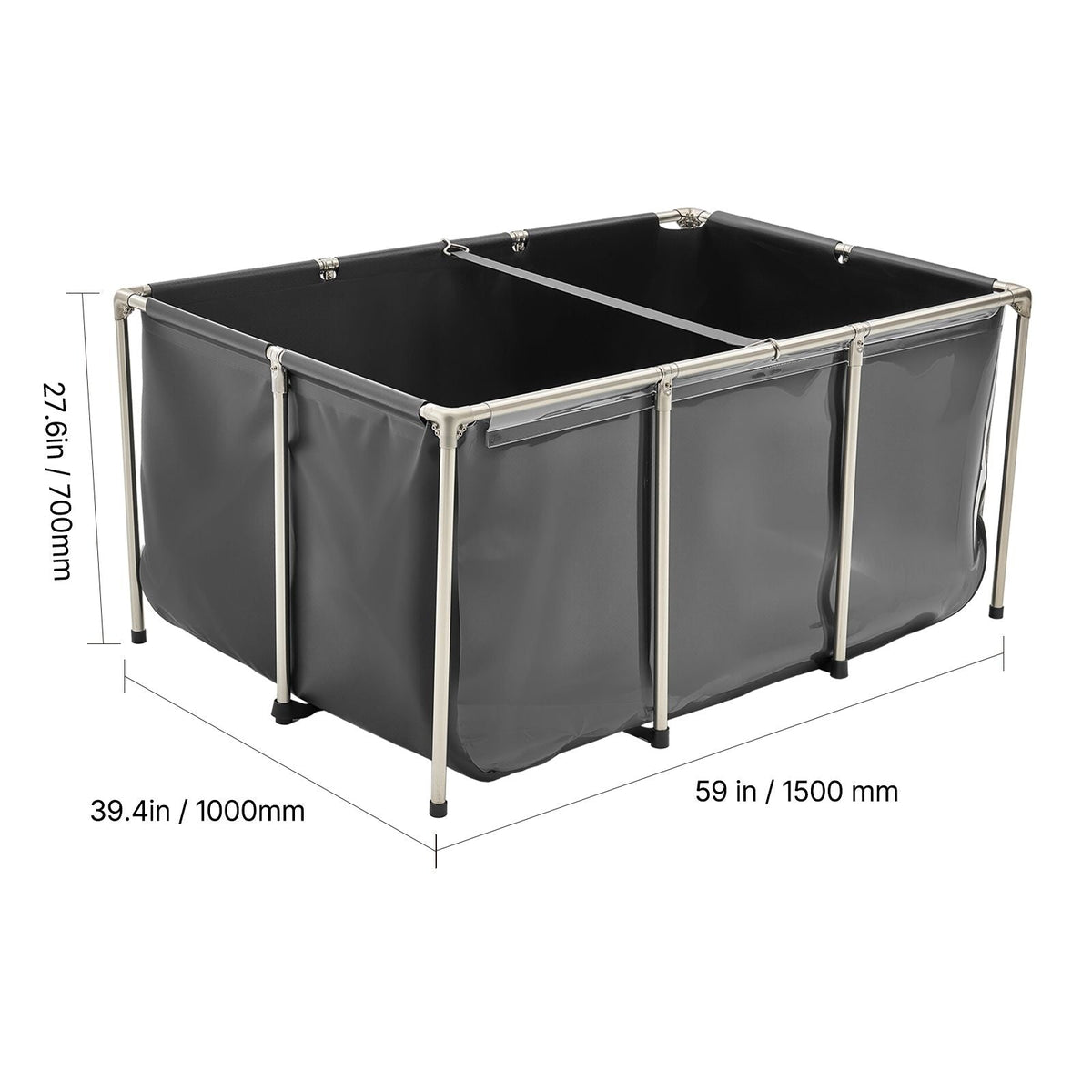 Canvas Fish Pond, 270 Gal Above Ground Fish Pond, PVC Koi Tank with Clear Viewing Panel, Rectangular Goldfish Tank with Stainless Steel Frame & Drain Valve, for Breeding Koi, Irrigation(Black)