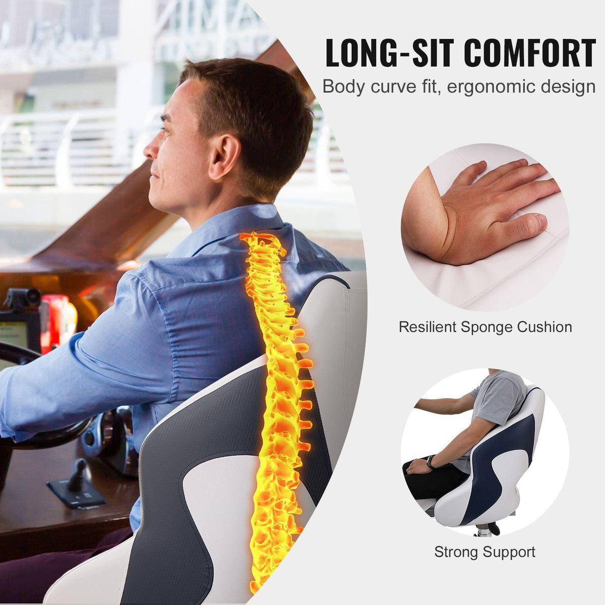 Captain Bucket Seat Boat Seat, Flip Up Boat Seat, with Thickened Sponge Padding, Flip-up Bolster Boat Captain Chair for Fishing Boat, Sightseeing Boat, Speedboat, Canoe, 1-Piece