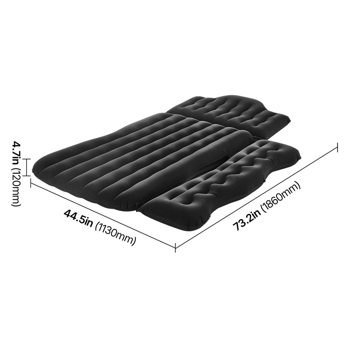 Car Air Mattress, Inflatable Back Seat Car Camping Mattress, Flocking Travel Beds, Durable Portable Sleeping Pad with Air Pump, 2 Pillows, Nozzle, Carry Bag, Fits Most SUV MPV Sedan, Black