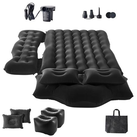 Car Air Mattress, Inflatable Back Seat Car Camping Mattress, Flocking Travel Beds, Durable Portable Sleeping Pad with Air Pump, 2 Pillows, Nozzle, Carry Bag, Fits Most SUV MPV Sedan, Black