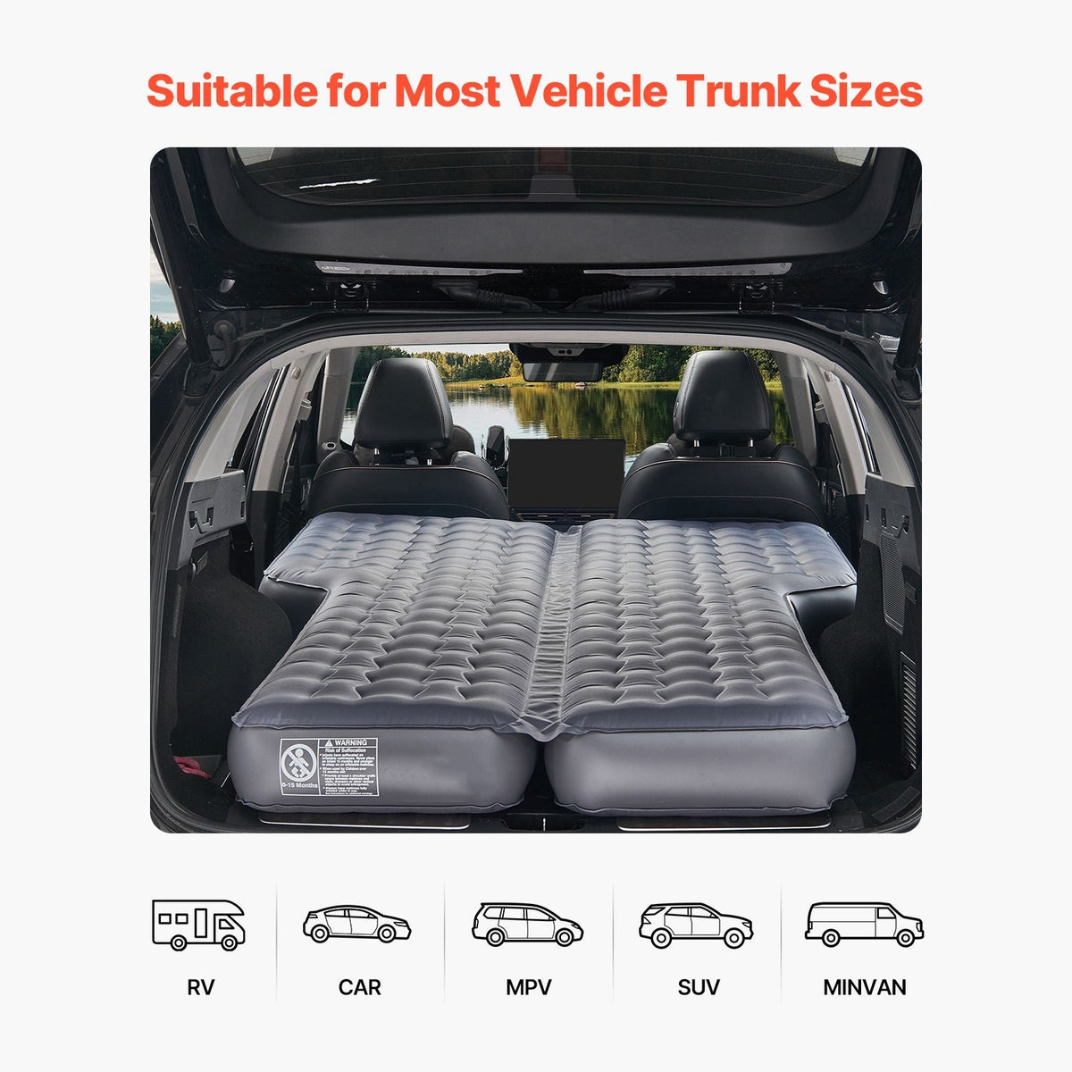 Car Air Mattress, Inflatable Car Camping Mattress, Oxford Thickened Travel Beds, Comfortable and Durable Portable Sleeping Pad with Air Pump, Nozzle, Carry Bag, Fits Most SUV MPV Sedan, Gray