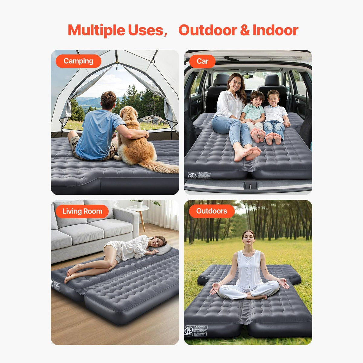 Car Air Mattress, Inflatable Car Camping Mattress, Oxford Thickened Travel Beds, Comfortable and Durable Portable Sleeping Pad with Air Pump, Nozzle, Carry Bag, Fits Most SUV MPV Sedan, Gray