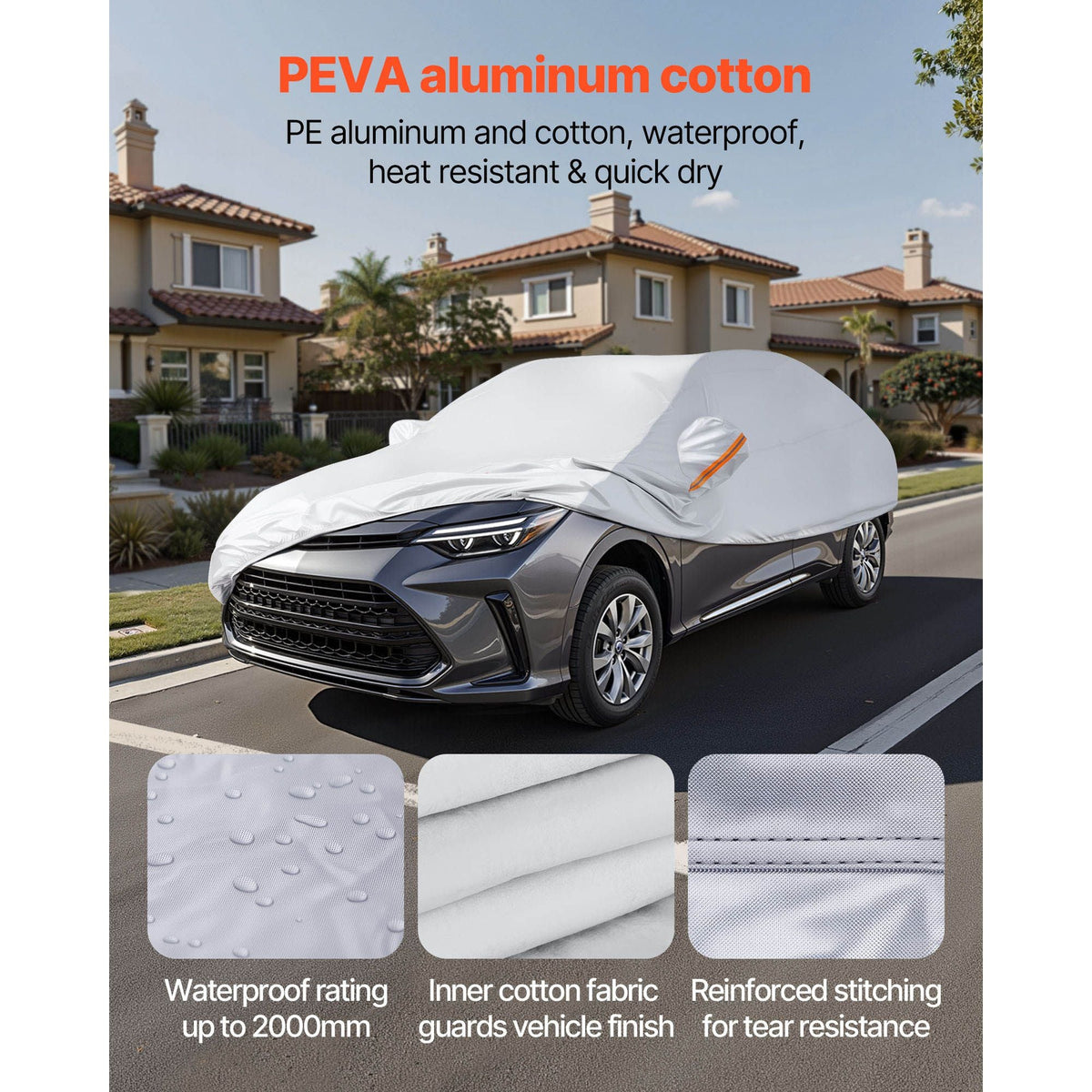 Car Cover, Car Cover Waterproof for Toyota Camry Mid Size Sedan, Custom-fit All Weather Sun Rain Wind Frost Dust Snow Protection Full Exterior Covers with Door Zipper and Cotton Lining, Silver