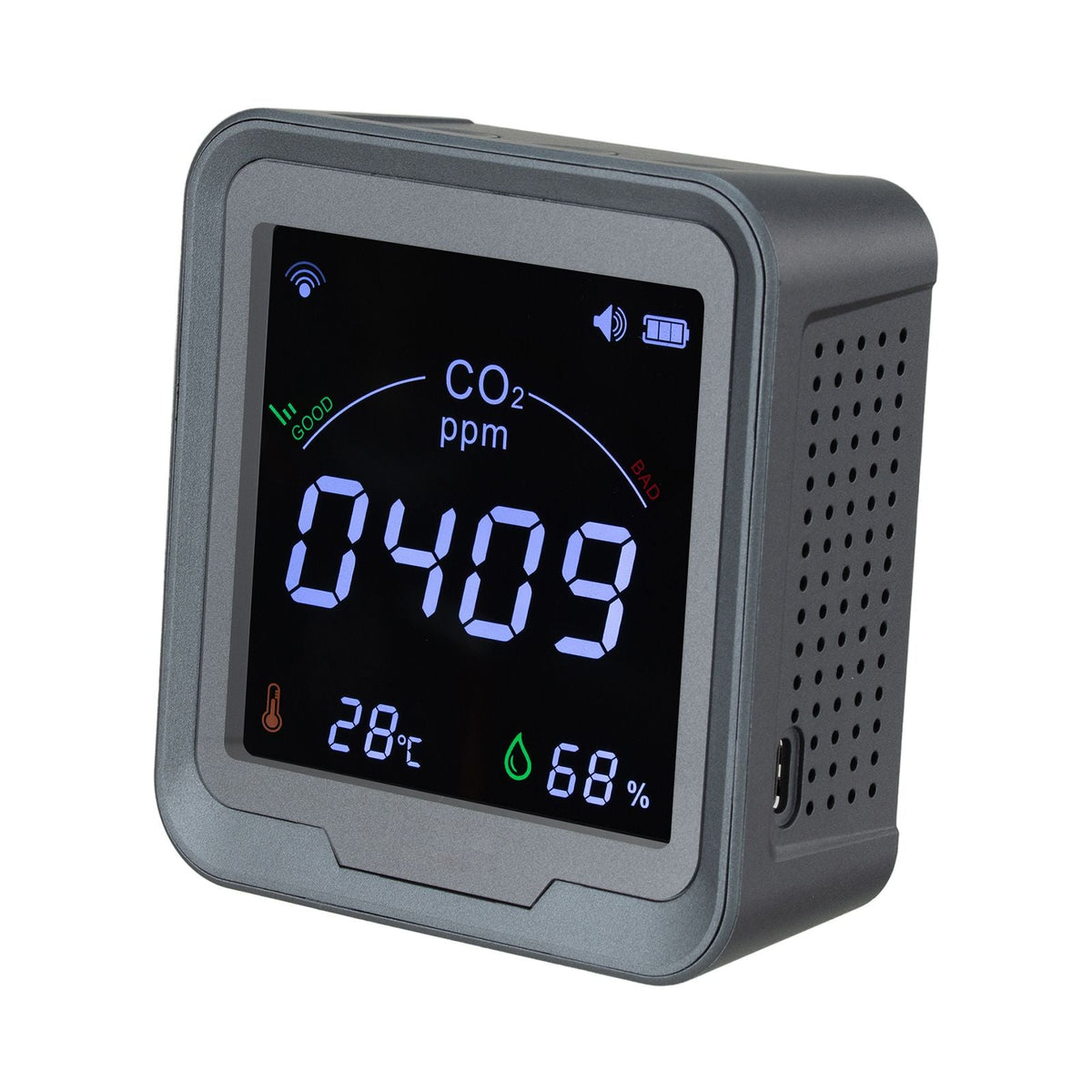 Carbon Dioxide Monitor, CO2 Controller with Temperature and Humidity Display, NDIR Sensor, CO2 Sensor for Outdoors, Home, Office, Car, Wall-Mounted Use