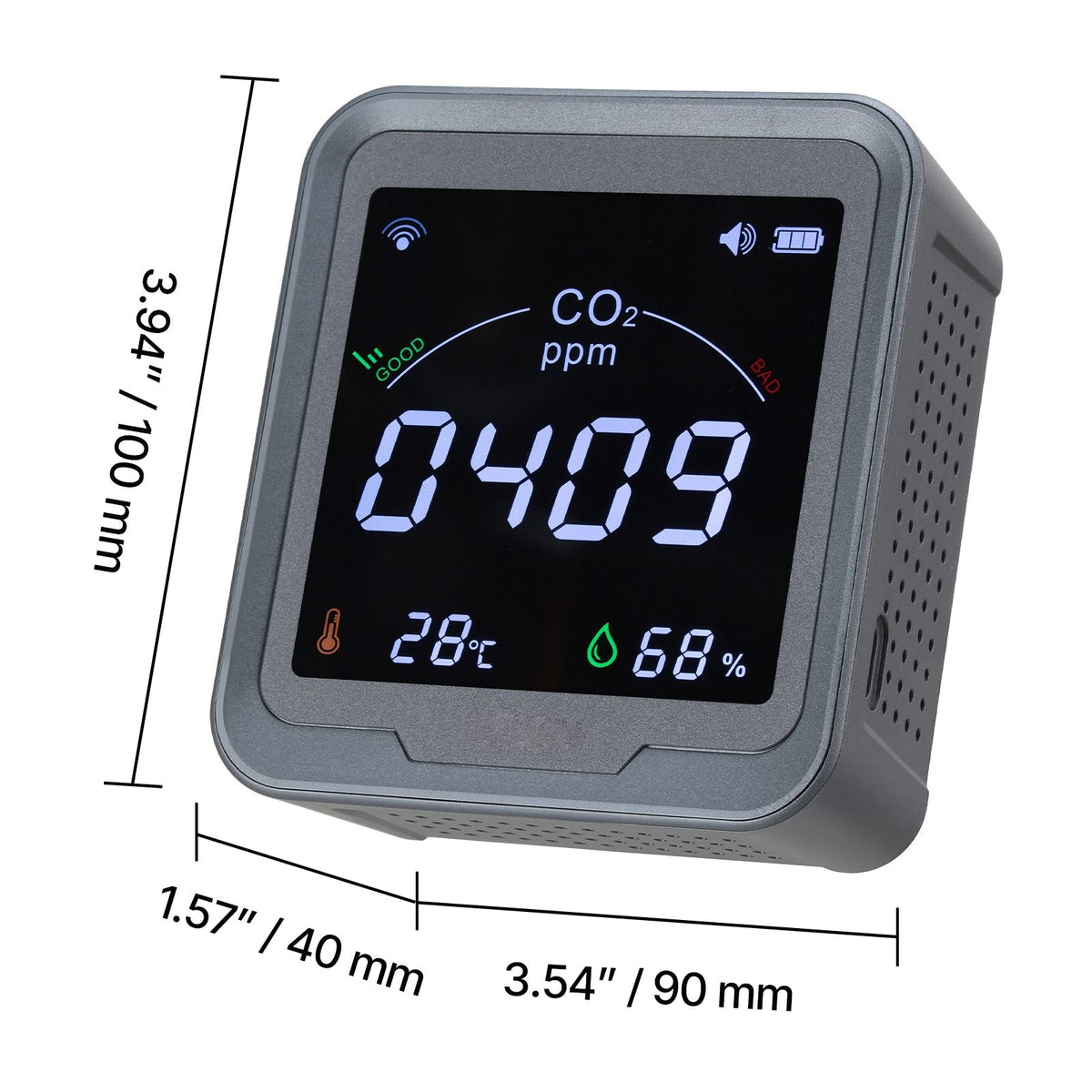 Carbon Dioxide Monitor, CO2 Controller with Temperature and Humidity Display, NDIR Sensor, CO2 Sensor for Outdoors, Home, Office, Car, Wall-Mounted Use