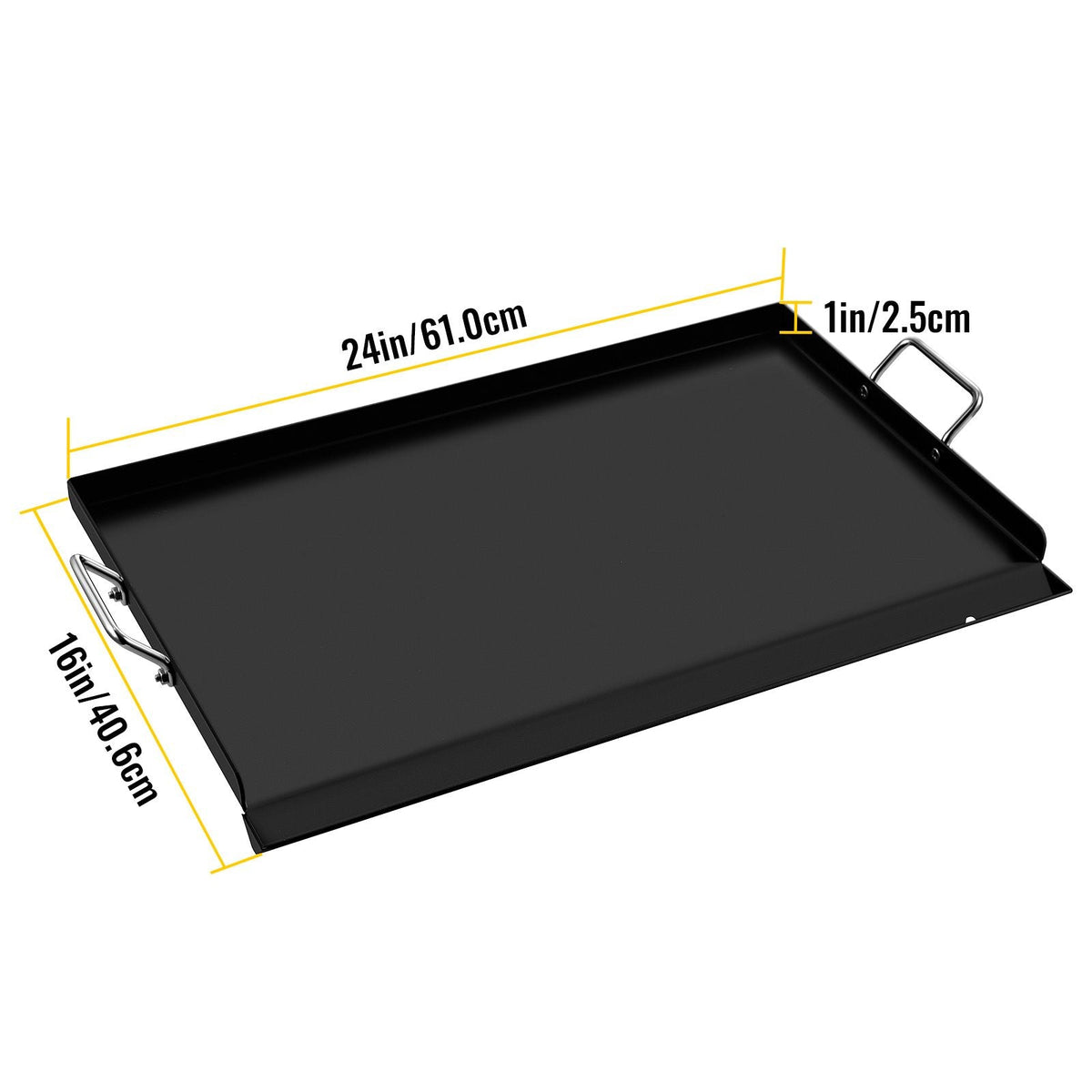 Carbon Steel Griddle, 16" x 24" Griddle Flat Top Plate, Griddle for BBQ Charcoal/Gas Gril with 2 Handles, Rectangular Flat Top Grill with Extra Drain Hole for Tailgating and Parties