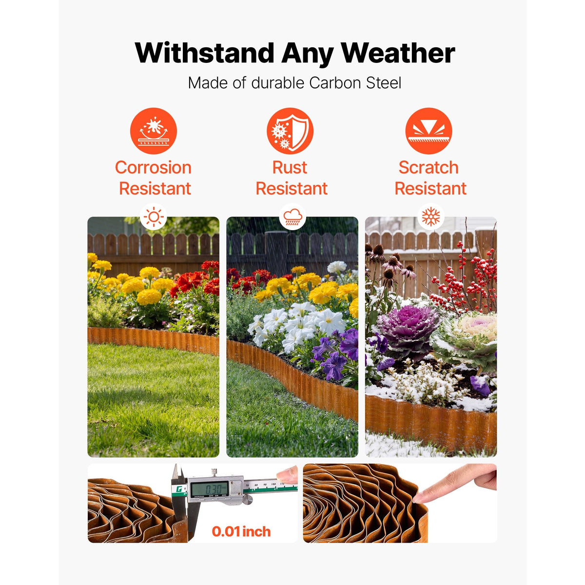 Carbon Steel Landscape Edging, 40 ft x 6 in Steel Edging for Landscaping with Gloves, Easy-to-Install Bendable Metal Strips, Metal Garden Edge Border for Flower Bed, Yard Pathway, Rust