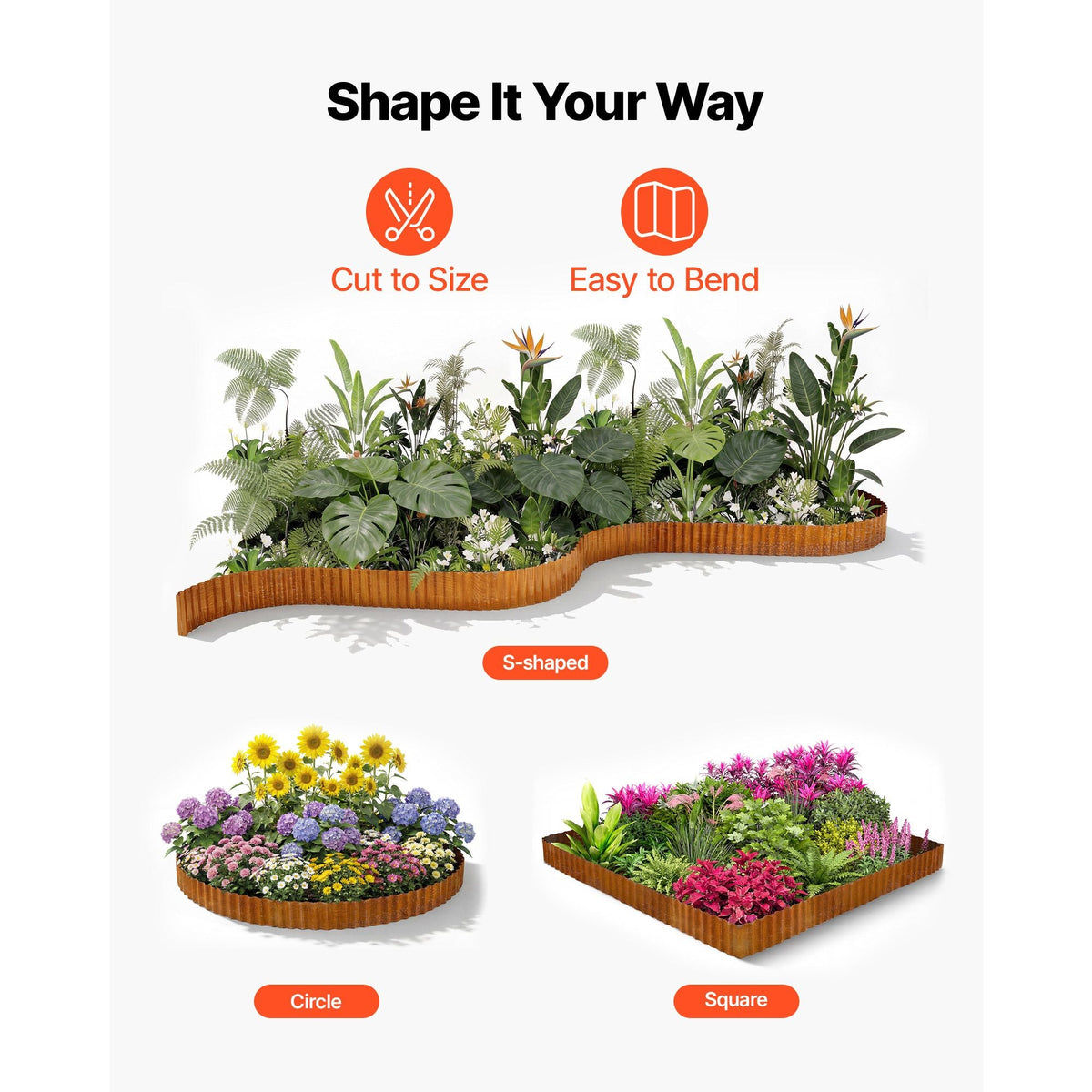 Carbon Steel Landscape Edging, 40 ft x 6 in Steel Edging for Landscaping with Gloves, Easy-to-Install Bendable Metal Strips, Metal Garden Edge Border for Flower Bed, Yard Pathway, Rust