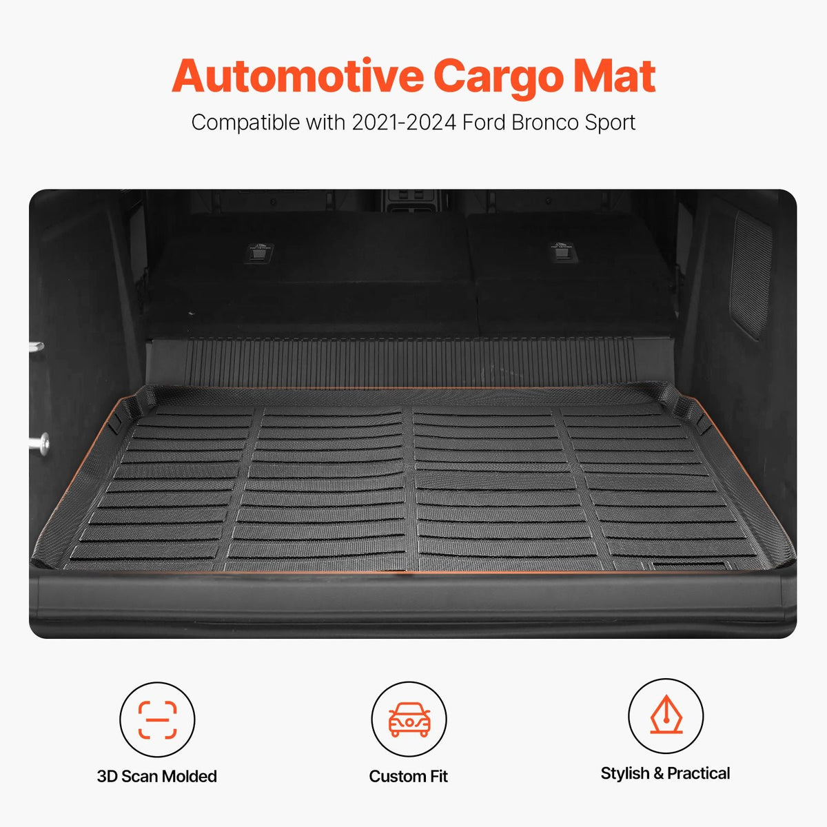 Cargo Mat Compatible with Ford Bronco Sport 2021 2022 2023 2024, Precise Fit Trunk Mat, 3D Scanning Durable TPE Trunk Protector Replacement, Black (1PCS)