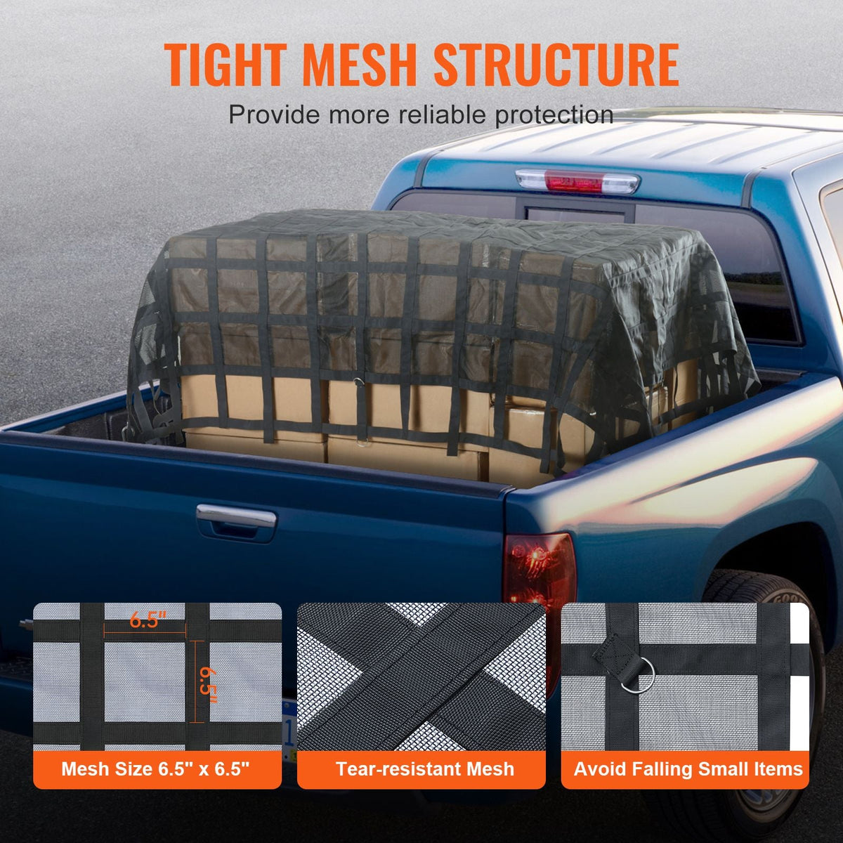 Cargo Net, 120 in x 105 in, Heavy Duty Truck Cargo Net for Truck Bed, 4 Adjustable Straps with Carabiners & S-Hooks, Wear-resistant & Weather-proof, Suitable for Pickup, Truck, Jeep, SUV, Boat