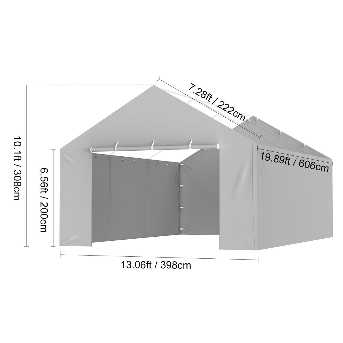 Carport Replacement Canopy Cover Side Wall 13 x 20 ft, Garage Tent Shelter Tarp Heavy-Duty Waterproof & UV Protected, Easy Installation with Ball Bungees,Grey (Top and Frame Not Included)
