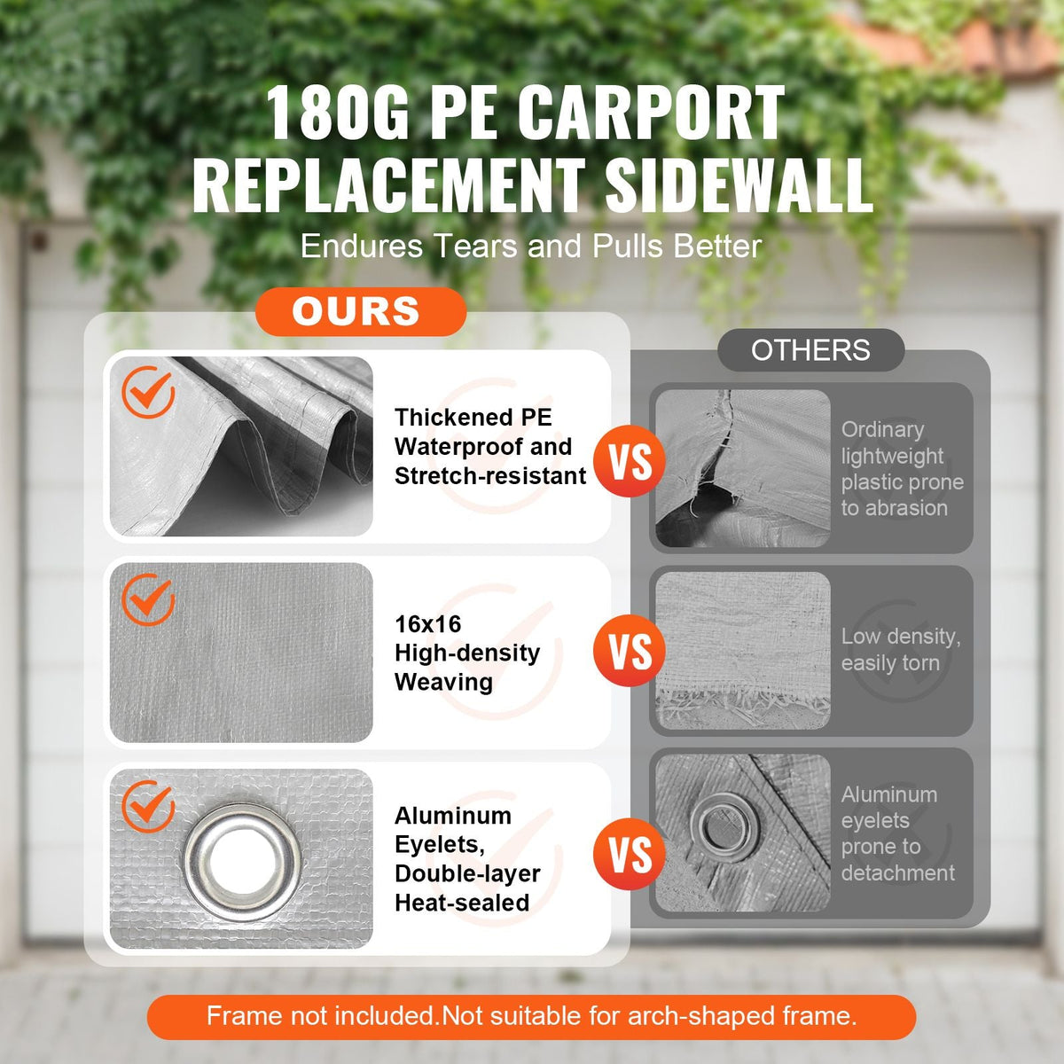 Carport Replacement Canopy Cover Side Wall 13 x 20 ft, Garage Tent Shelter Tarp Heavy-Duty Waterproof & UV Protected, Easy Installation with Ball Bungees,Grey (Top and Frame Not Included)