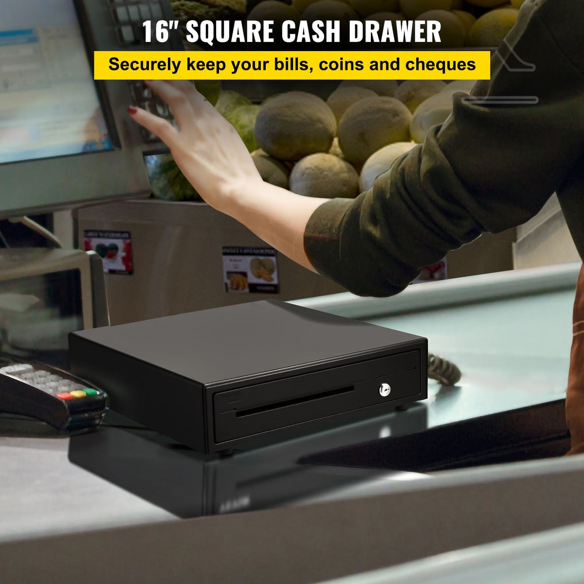 Cash Register Drawer, 16\" 12 V, for POS System with 5 Bill 8 Coin Cash Tray, Movable Coin Compartment & 2 Keys Included, RJ11/RJ12 Cable for Supermarket, Bar, Coffee Shop, Restaurant (USD Only)