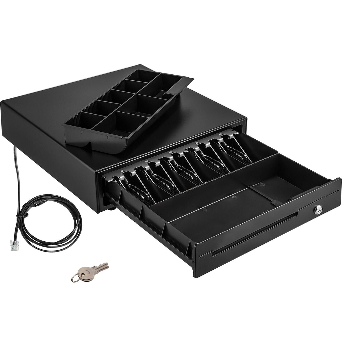 Cash Register Drawer, 16\" 12 V, for POS System with 5 Bill 8 Coin Cash Tray, Movable Coin Compartment & 2 Keys Included, RJ11/RJ12 Cable for Supermarket, Bar, Coffee Shop, Restaurant (USD Only)