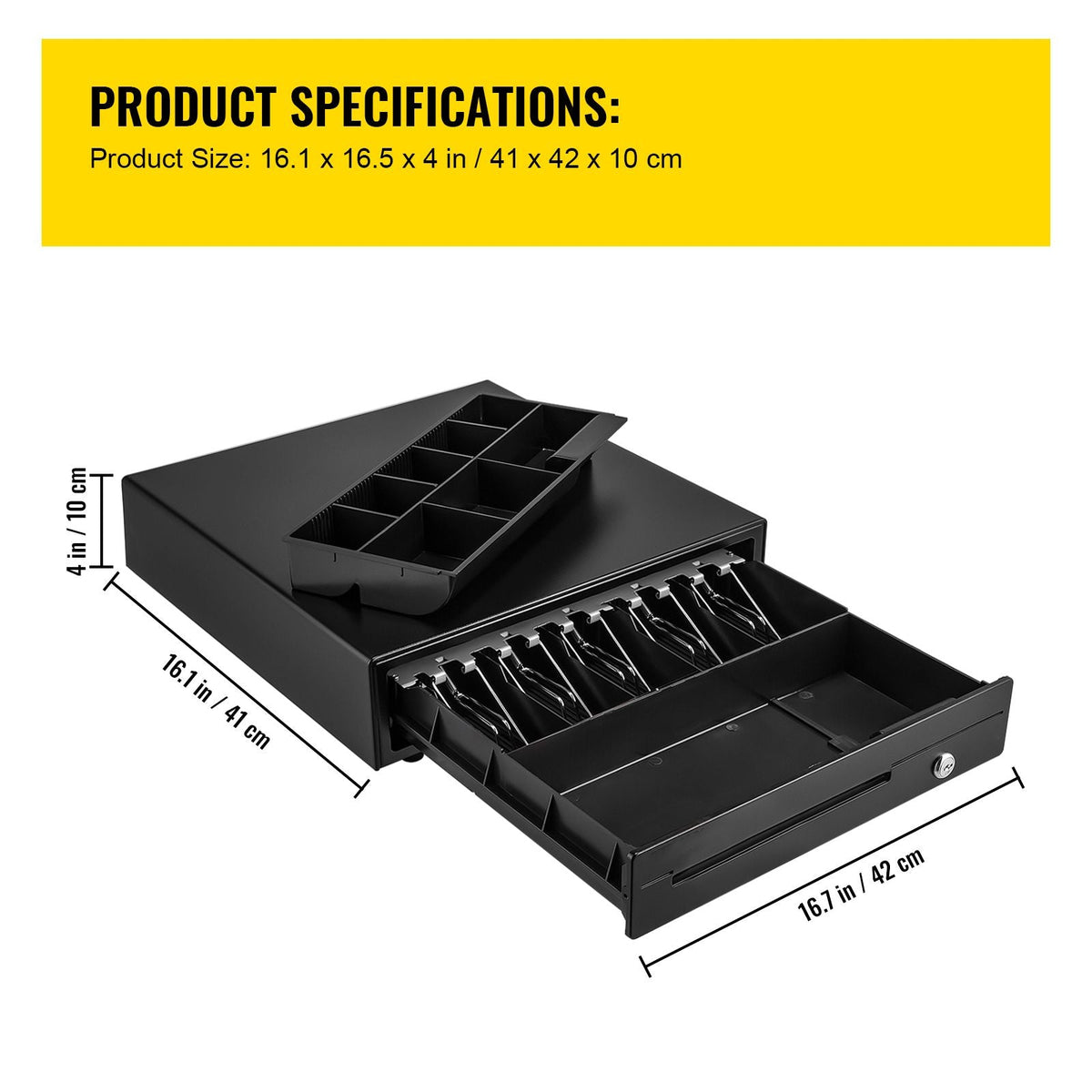 Cash Register Drawer, 16\" 12 V, for POS System with 5 Bill 8 Coin Cash Tray, Movable Coin Compartment & 2 Keys Included, RJ11/RJ12 Cable for Supermarket, Bar, Coffee Shop, Restaurant (USD Only)