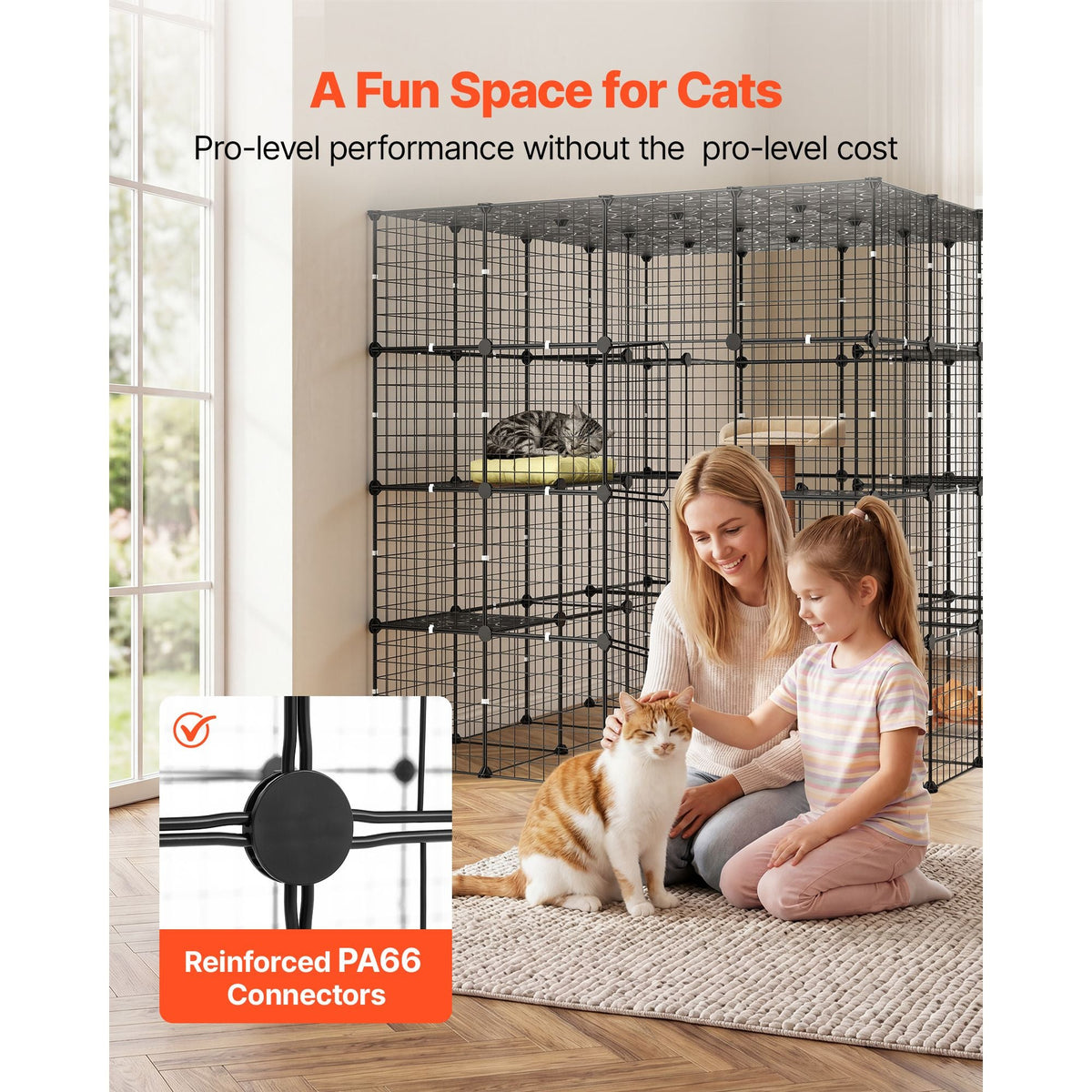 Cat Cage 4-Tier 55"x55"x55" Large DIY Cat Playpen Indoor Enclosure, Detachable Metal Wire Kennel Crate with 3 Doors & Locks, Exercise Place Ideal for 2-3 Cats, Kittens and Small Animals, Black