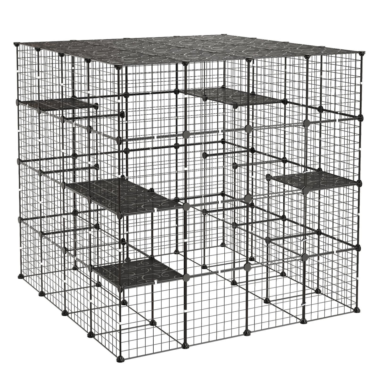 Cat Cage 4-Tier 55"x55"x55" Large DIY Cat Playpen Indoor Enclosure, Detachable Metal Wire Kennel Crate with 3 Doors & Locks, Exercise Place Ideal for 2-3 Cats, Kittens and Small Animals, Black