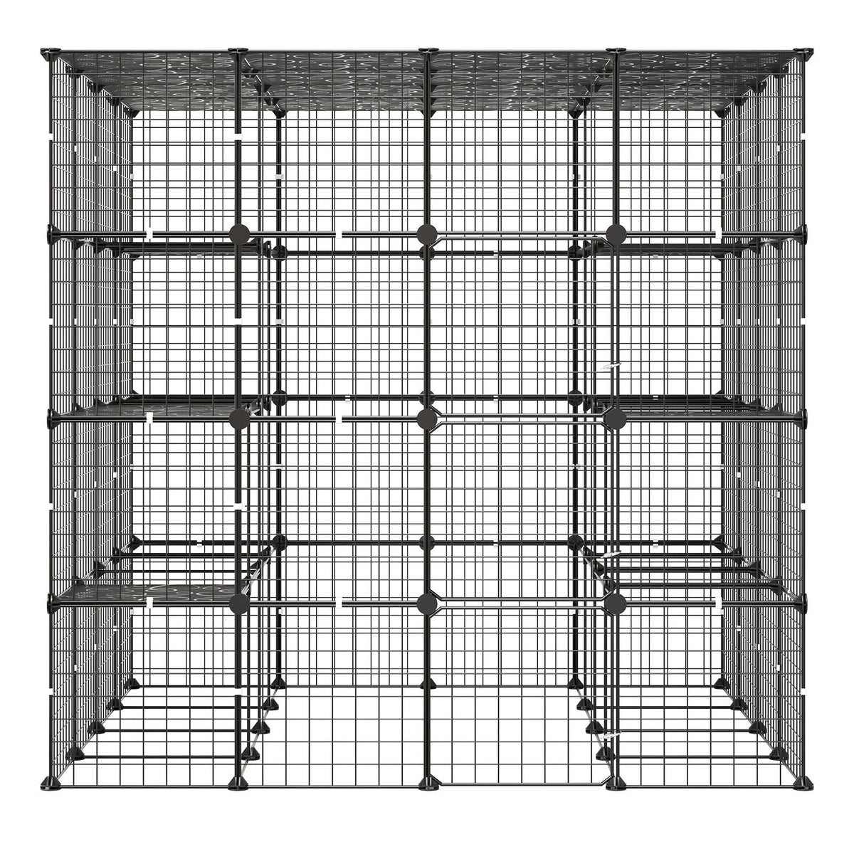 Cat Cage 4-Tier 55"x55"x55" Large DIY Cat Playpen Indoor Enclosure, Detachable Metal Wire Kennel Crate with 3 Doors & Locks, Exercise Place Ideal for 2-3 Cats, Kittens and Small Animals, Black