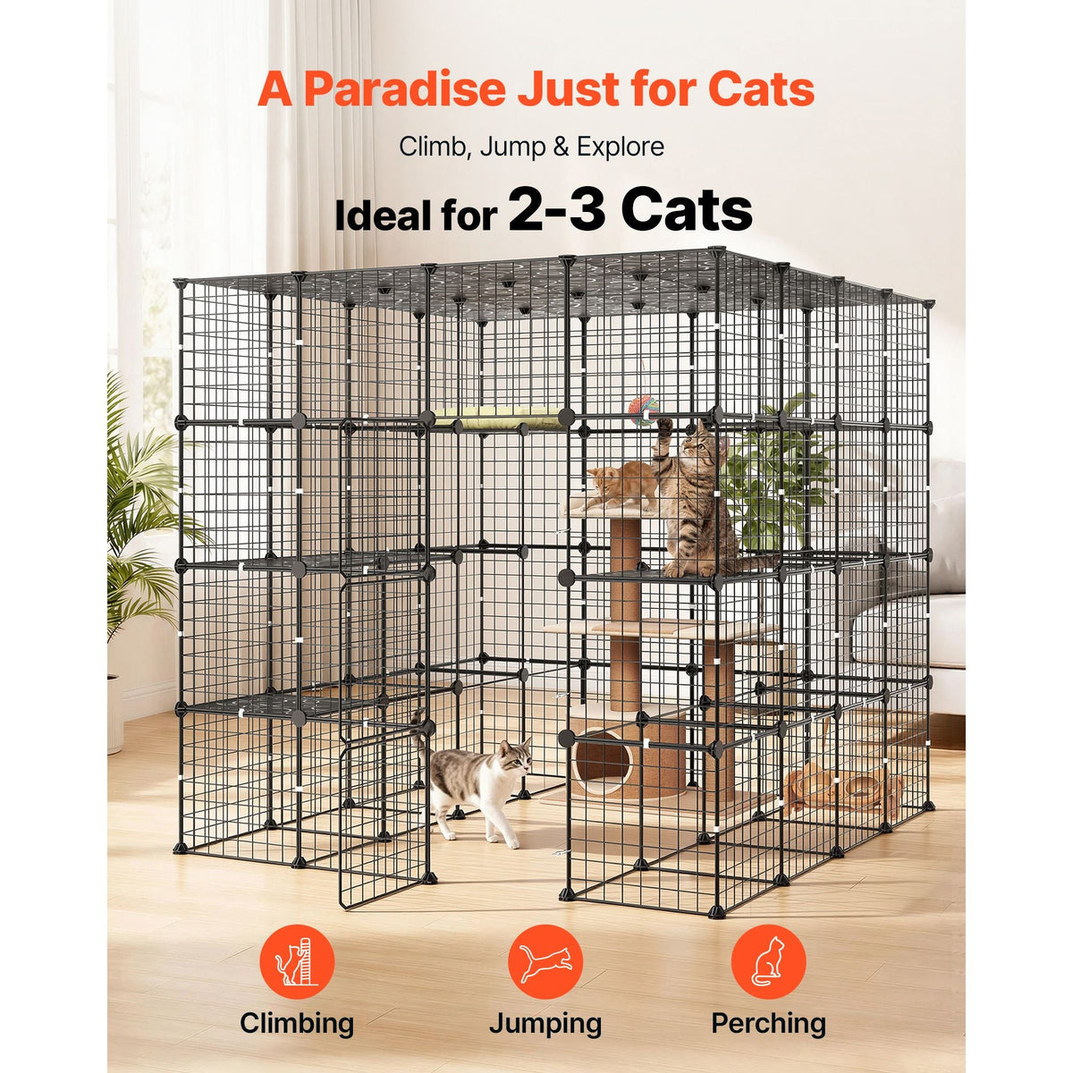 Cat Cage 4-Tier 55"x55"x55" Large DIY Cat Playpen Indoor Enclosure, Detachable Metal Wire Kennel Crate with 3 Doors & Locks, Exercise Place Ideal for 2-3 Cats, Kittens and Small Animals, Black