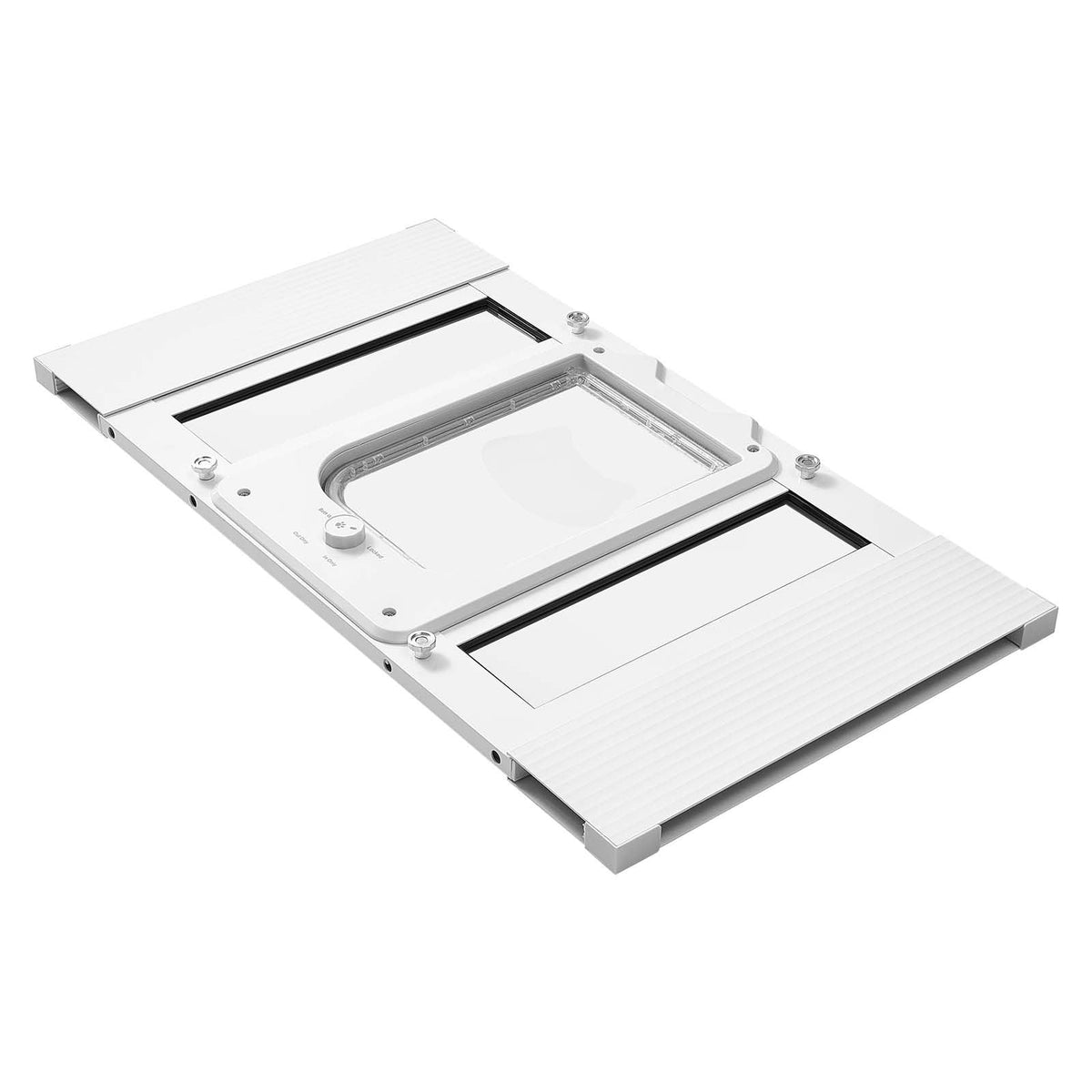 Cat Door for Window, Adjustable to Fit Window Width 23"-28", 4 Secure Lock Modes, Aluminum Frame and High-Transparency Glass, Magnetic Closure, Weatherproof Quick-Fit Pet Door for Cats, White