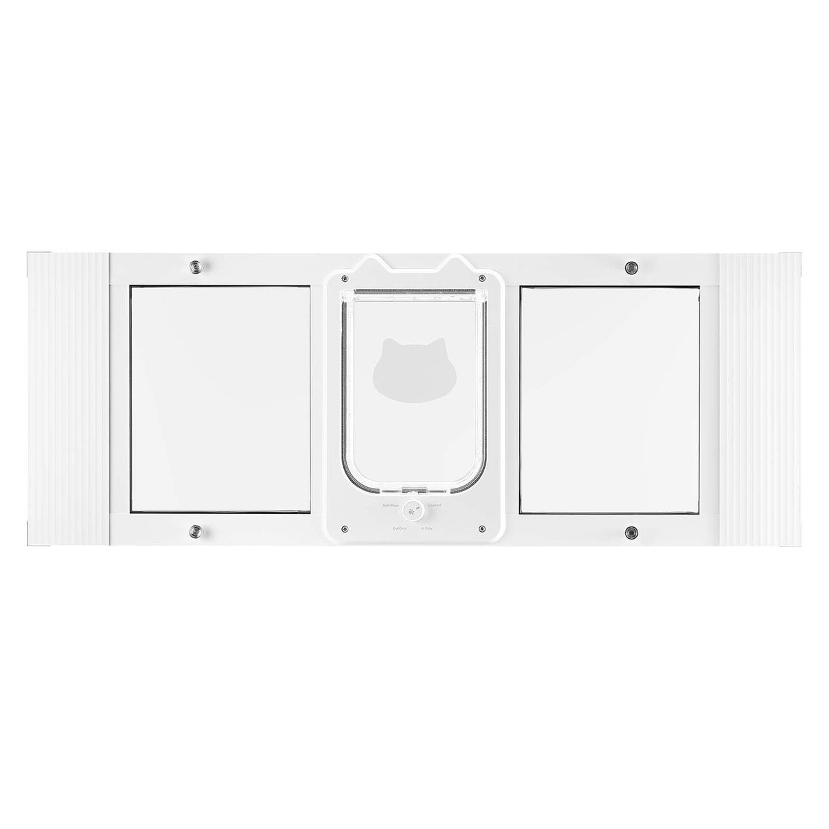 Cat Door for Window, Adjustable to Fit Window Width 35"-40", 4 Secure Lock Modes, Aluminum Frame and High-Transparency Glass, Magnetic Closure, Weatherproof Quick-Fit Pet Door for Cats, White