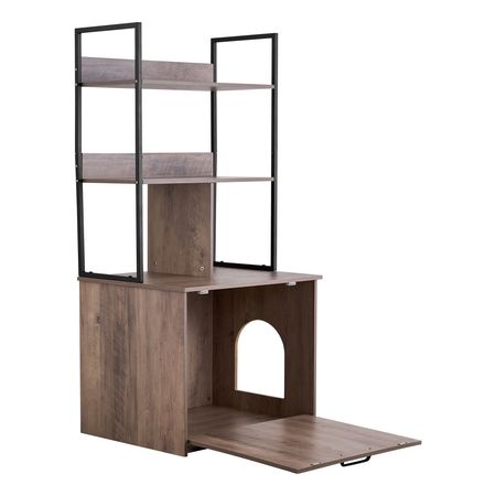 Cat Litter Box Enclosure Furniture, 23.6 in Hidden Litter Box Cabinet with Storage Shelves, Modern Style, Waterproof Cat Washroom Side Table Cat House, Fit Most of Litterbox, for Living Room