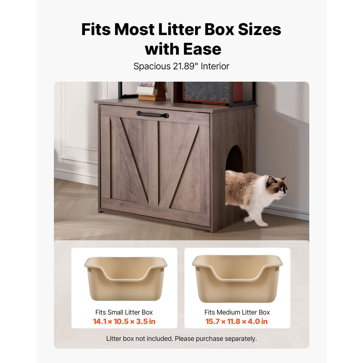 Cat Litter Box Enclosure Furniture, 23.6 in Hidden Litter Box Cabinet with Storage Shelves, Modern Style, Waterproof Cat Washroom Side Table Cat House, Fit Most of Litterbox, for Living Room