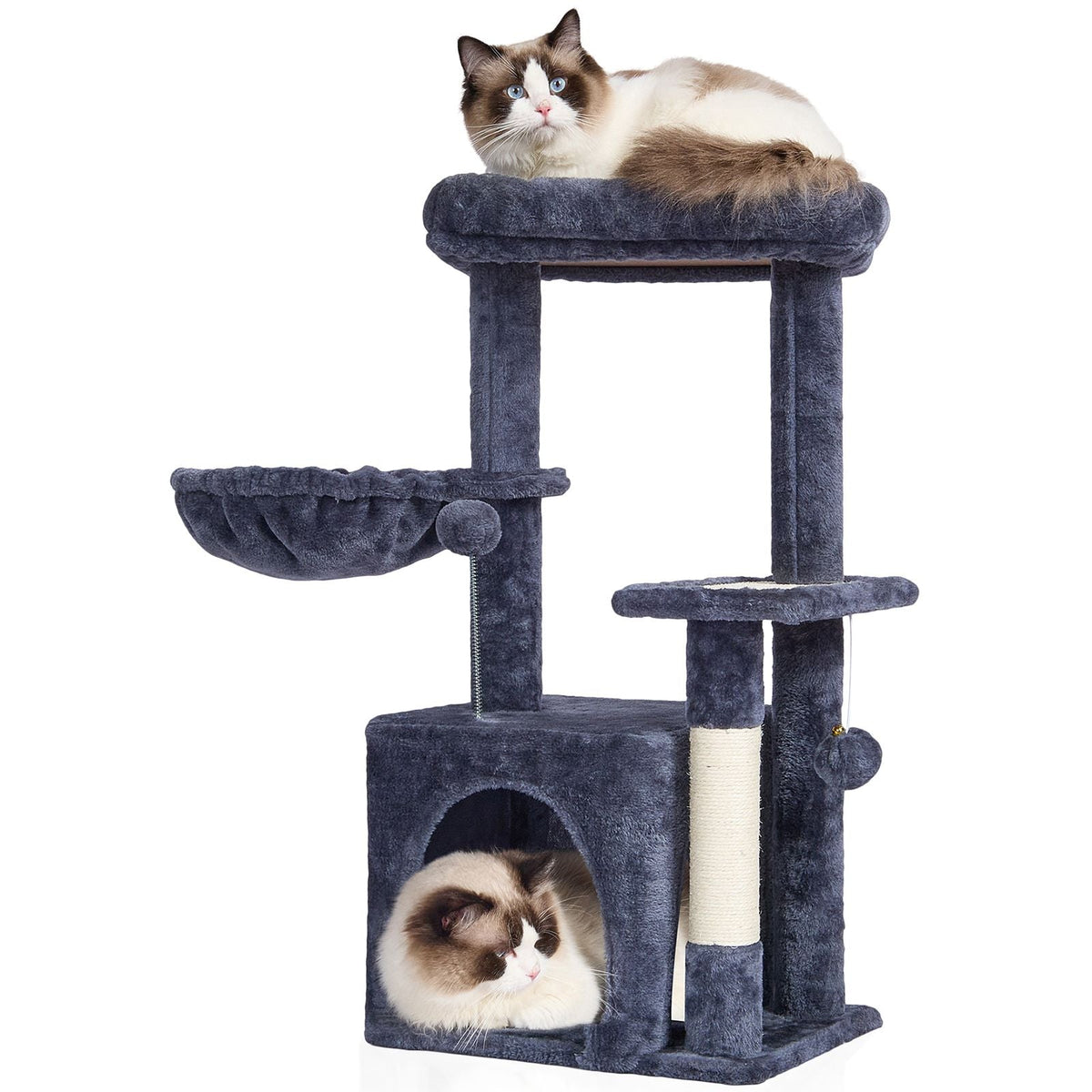 Cat Tree for Indoor Cats, 31.4" Cat Tower with Cat Condo, Sisal Scratching Post, Hammock, Top Perch, Jumping Platform, Cat House with Hang Ball, Cat Furniture Activity Center, Dark Grey
